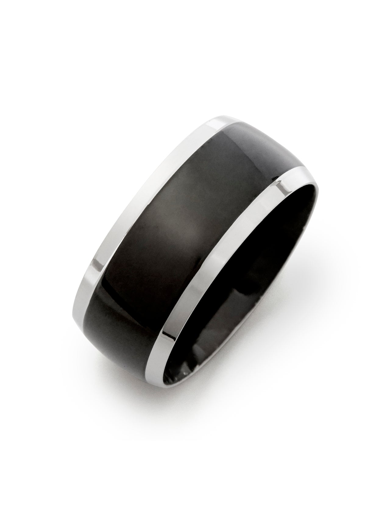  Kenneth Roberts Men's Black Steel Lined Ring Silver - Onyx - Bonton