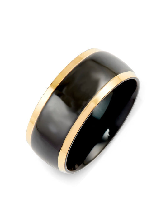 Men's Black Steel Lined Ring Gold