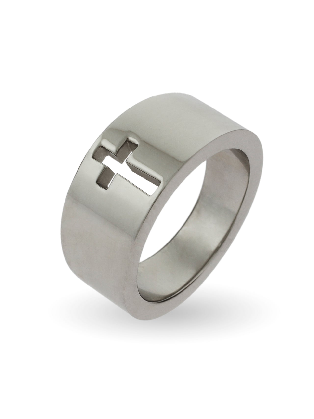  Kenneth Roberts Men's Cut Out Cross Message Ring - Stainless - Bonton