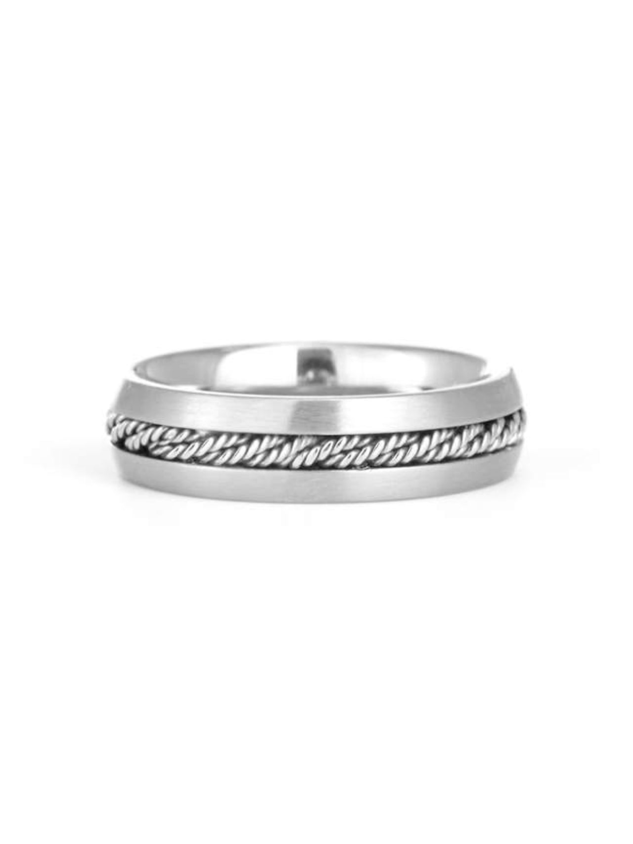  Kenneth Roberts Men's Engravable Rope Inlay Ring - Metallic - Bonton