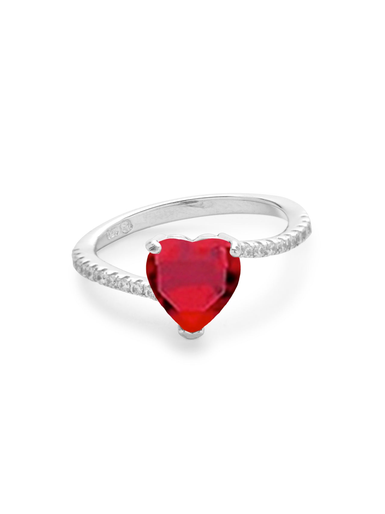  Relativity Silver Asymmetrical Heart Birthstone Ring - Red-July - Bonton