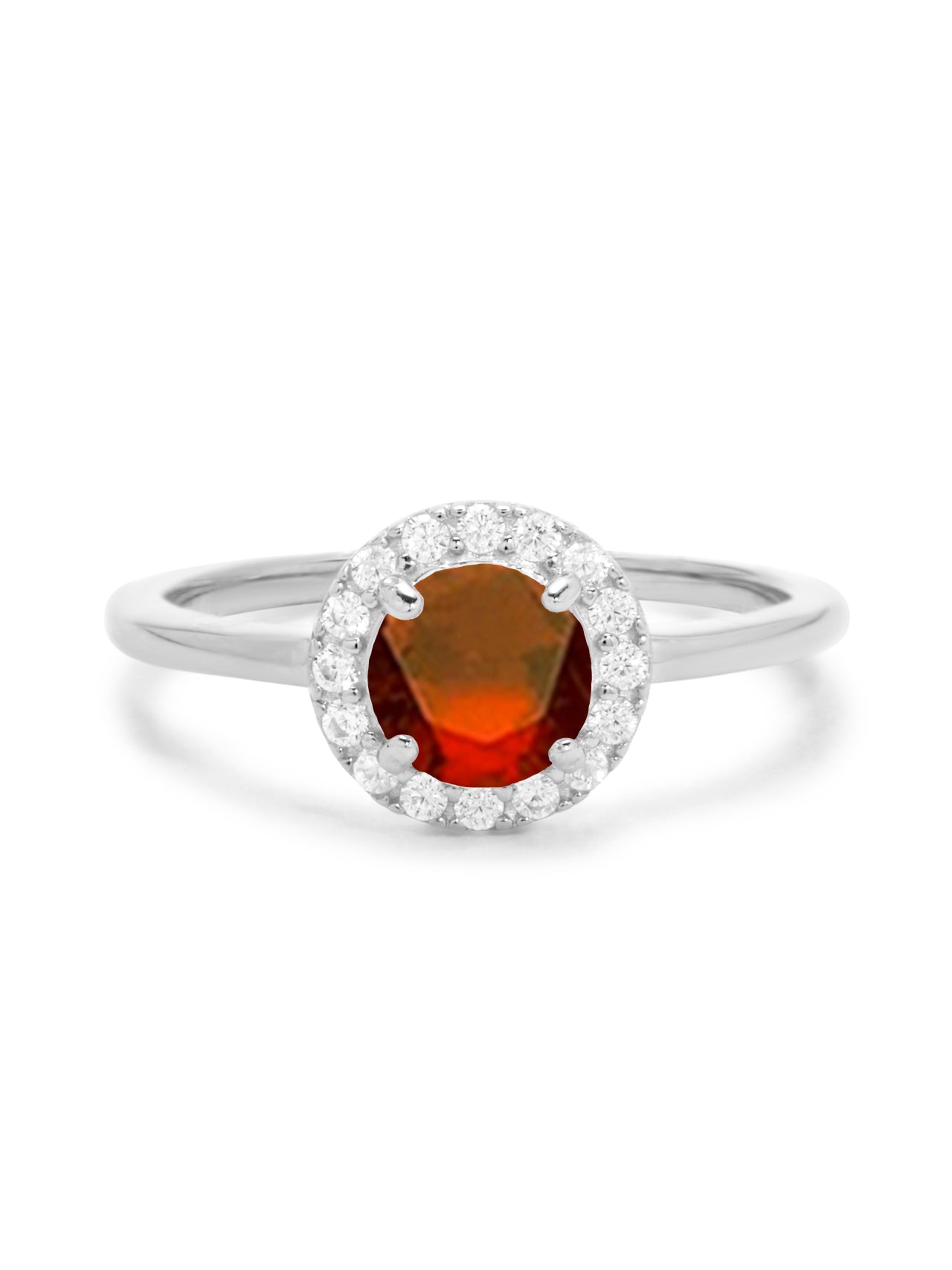  Relativity Silver Birthstone CZ Halo Ring - Red-July - Bonton