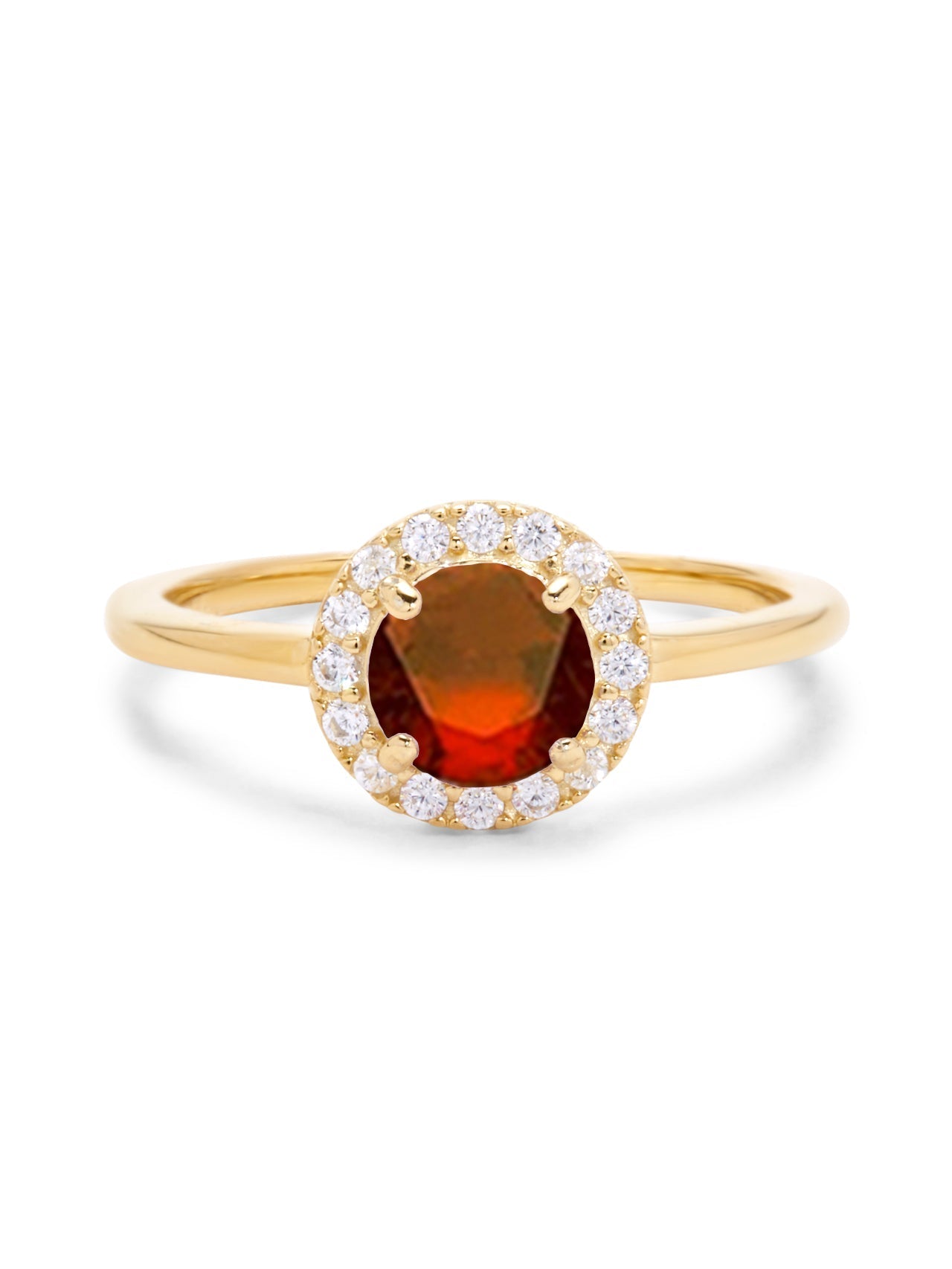  Relativity Gold Birthstone CZ Halo Ring - Red-July - Bonton