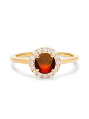 Gold Birthstone CZ Halo Ring