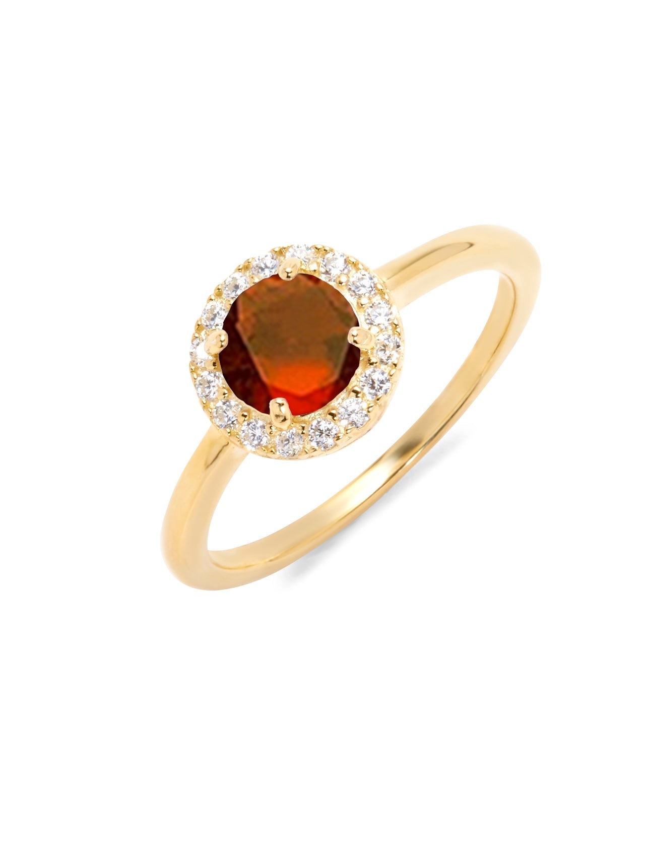  Relativity Gold Birthstone CZ Halo Ring - Red-July - Bonton