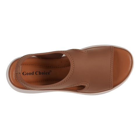 Women's Romy Brown Stretch Lycra Wedge Sandals