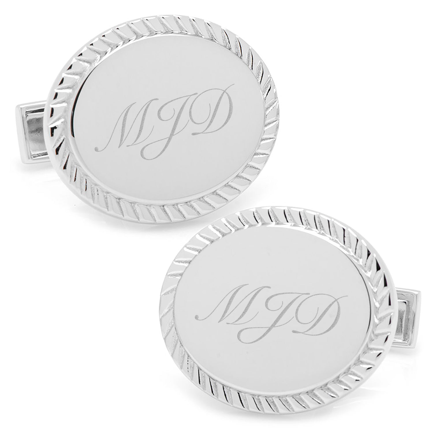  Cufflinks Sterling Silver Rope Border Oval Engravable Cufflinks - Default Title - Bonton