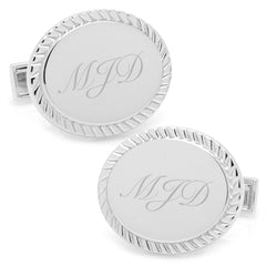 Sterling Silver Rope Border Oval Engravable Cufflinks