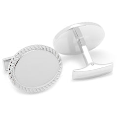 Sterling Silver Rope Border Oval Engravable Cufflinks