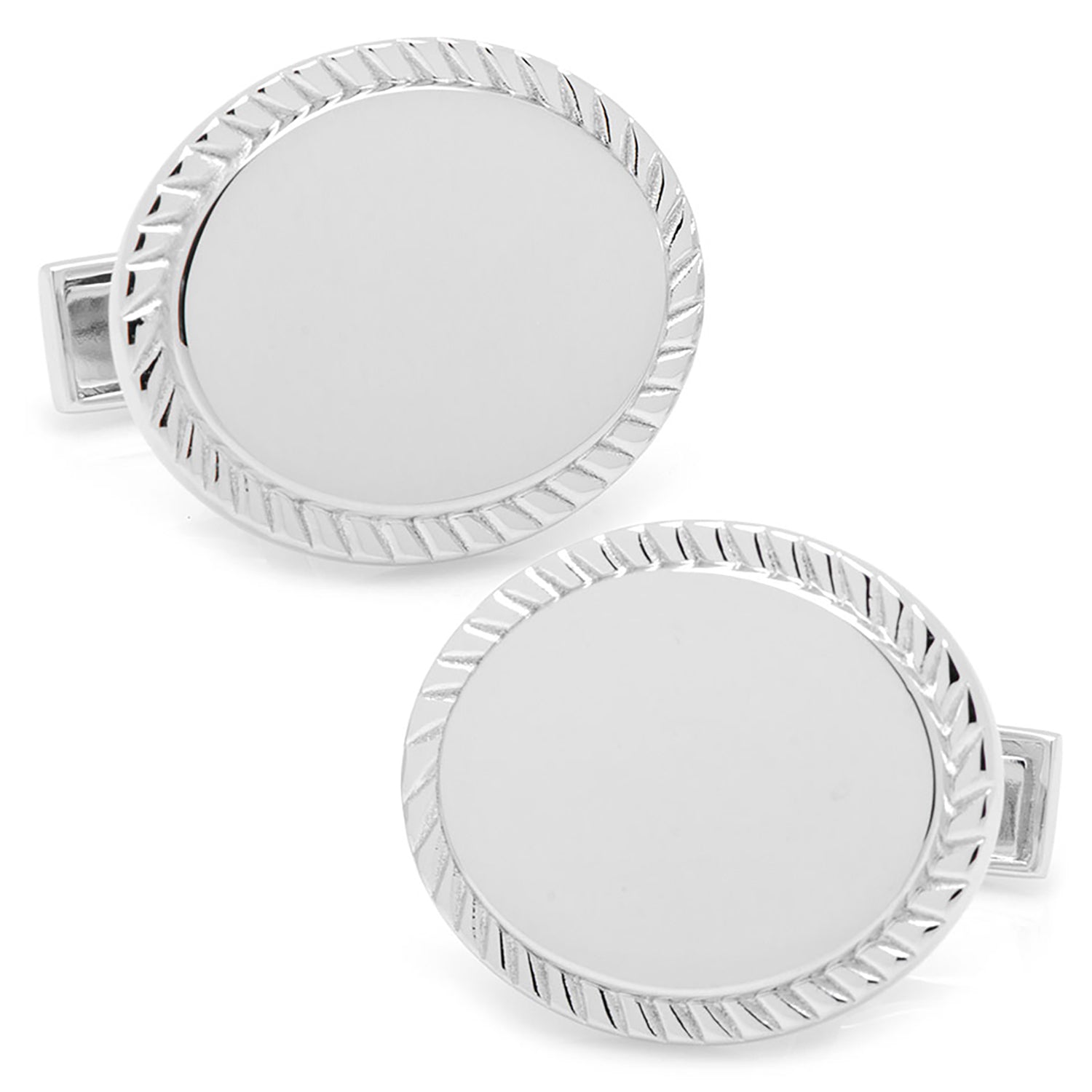  Cufflinks Sterling Silver Rope Border Oval Engravable Cufflinks - Default Title - Bonton