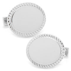 Sterling Silver Rope Border Oval Engravable Cufflinks