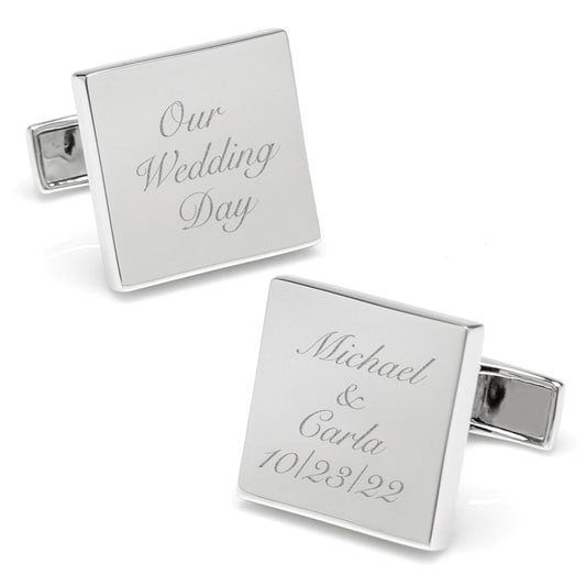 Sterling Silver Infinity Edge Square Engravable Cufflinks