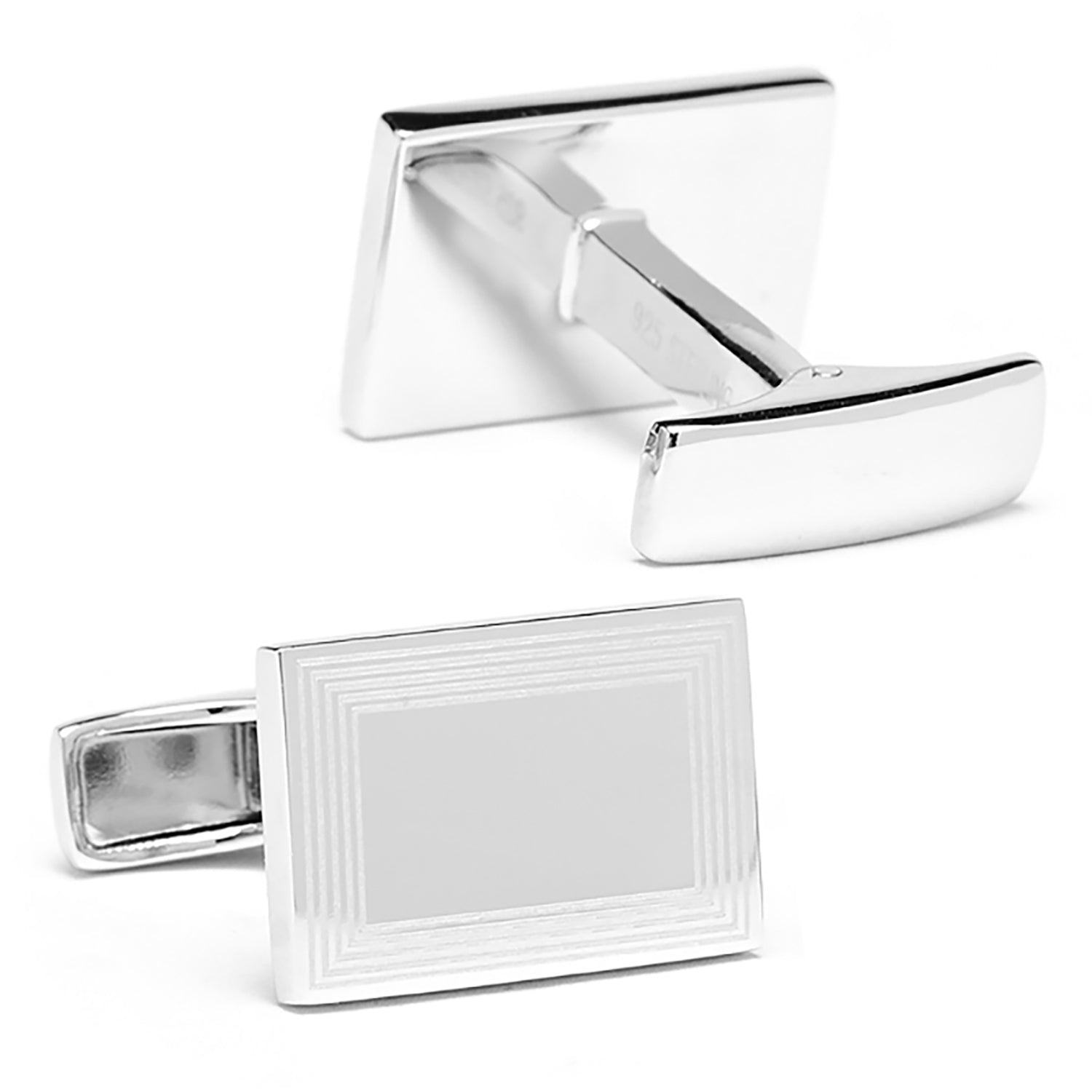  Cufflinks Sterling Silver Etched Frame Rectangle Engravable Cufflinks - Default Title - Bonton