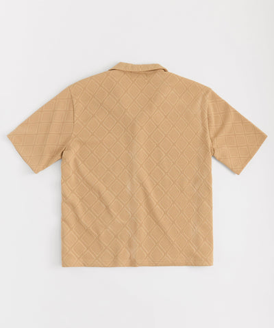 Textured Knit Short Sleeve Button Down Shirt - Taupe