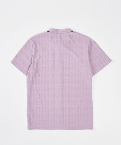 Diamond Plate Towel Color Blocked Short Sleeve Button Down Shirt - Mauve