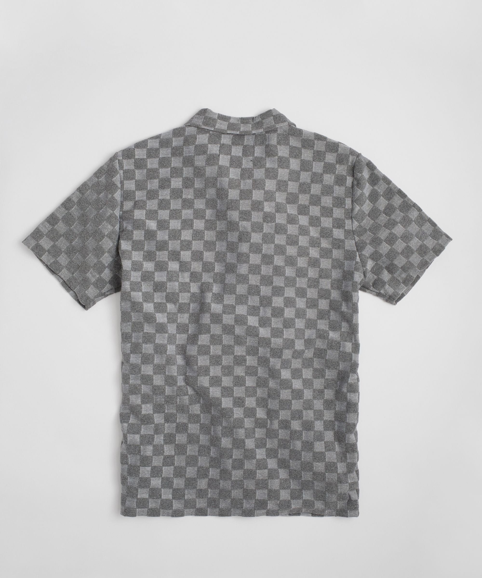  Reason Clothing Checkerboard Towel Color Blocked Short Sleeve Button Down Shirt - Grey - GREY - Bonton