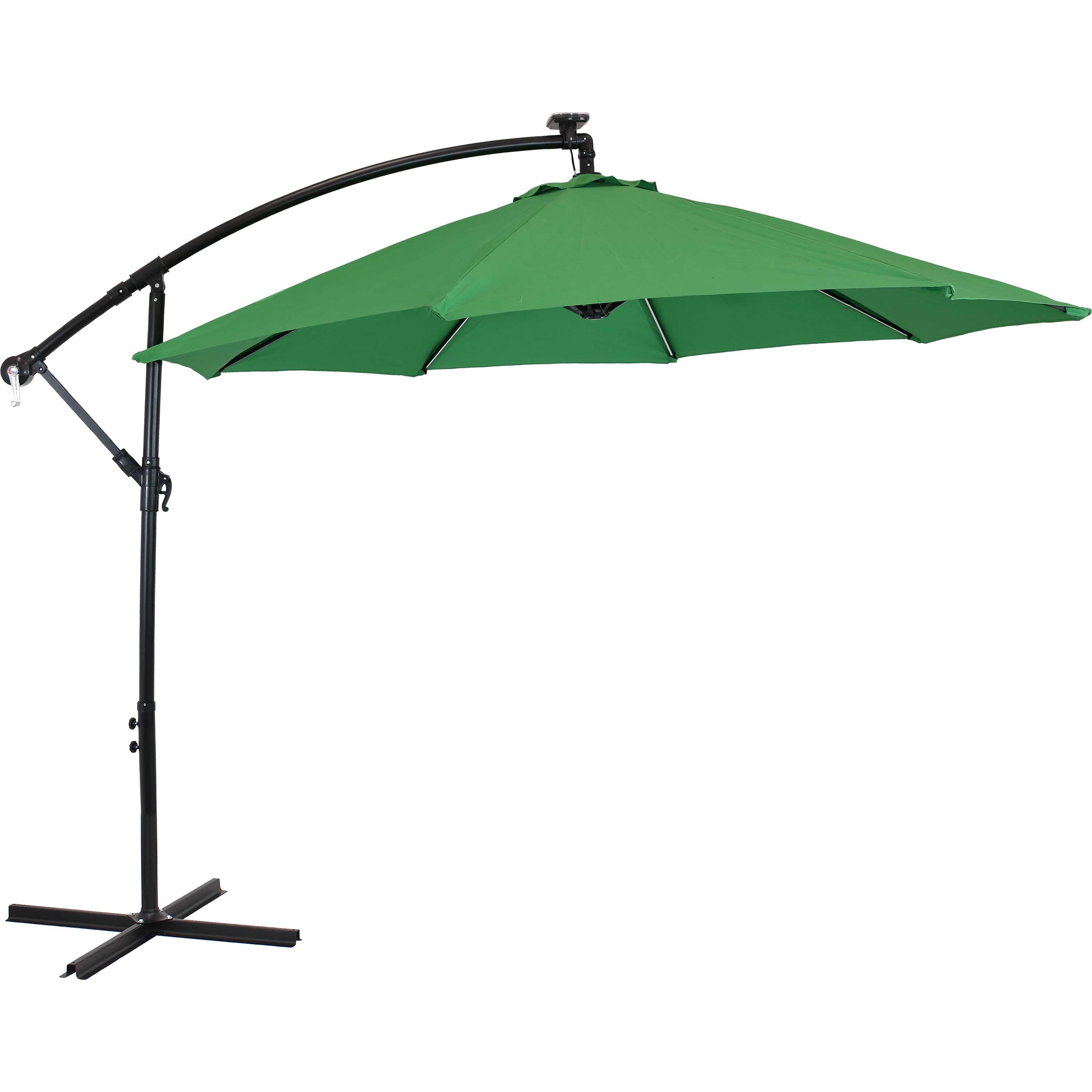  Sunnydaze Decor Steel Cantilever Offset Patio Umbrella with Solar LED Lights, Air Vent, Crank, and Base - 9' - Emerald - Bonton