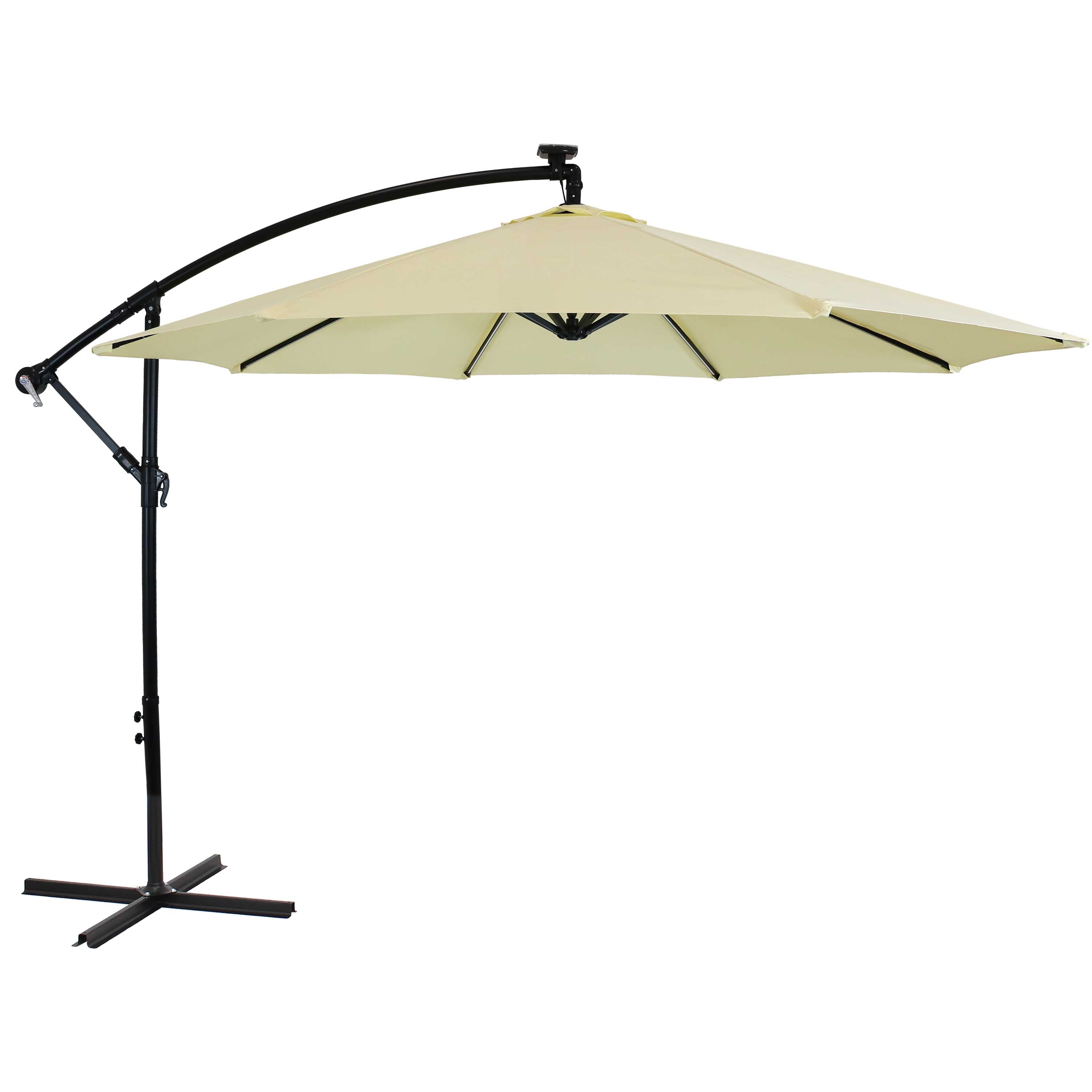  Sunnydaze Decor Steel Cantilever Offset Patio Umbrella with Solar LED Lights, Air Vent, Crank, and Base - 9' - Seafoam - Bonton