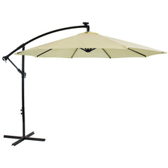 Steel Cantilever Offset Patio Umbrella with Solar LED Lights, Air Vent, Crank, and Base - 9'