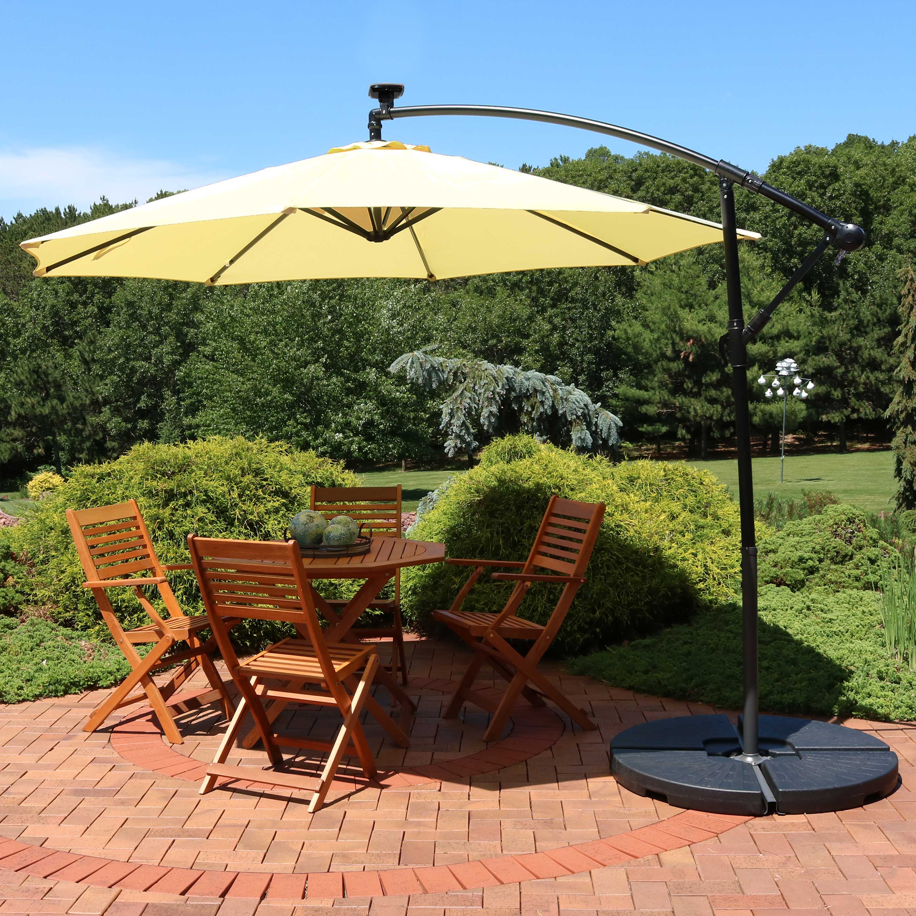  Sunnydaze Decor Steel Cantilever Offset Patio Umbrella with Solar LED Lights, Air Vent, Crank, and Base - 9' - Emerald - Bonton