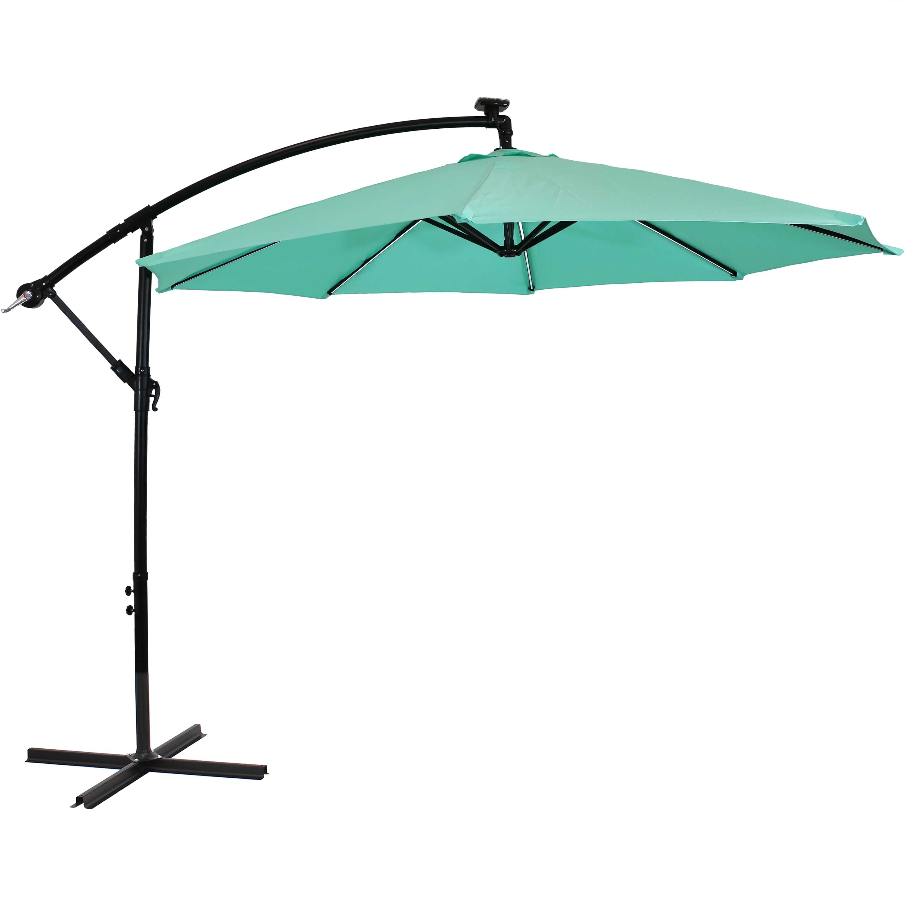  Sunnydaze Decor Steel Cantilever Offset Patio Umbrella with Solar LED Lights, Air Vent, Crank, and Base - 9' - Emerald - Bonton