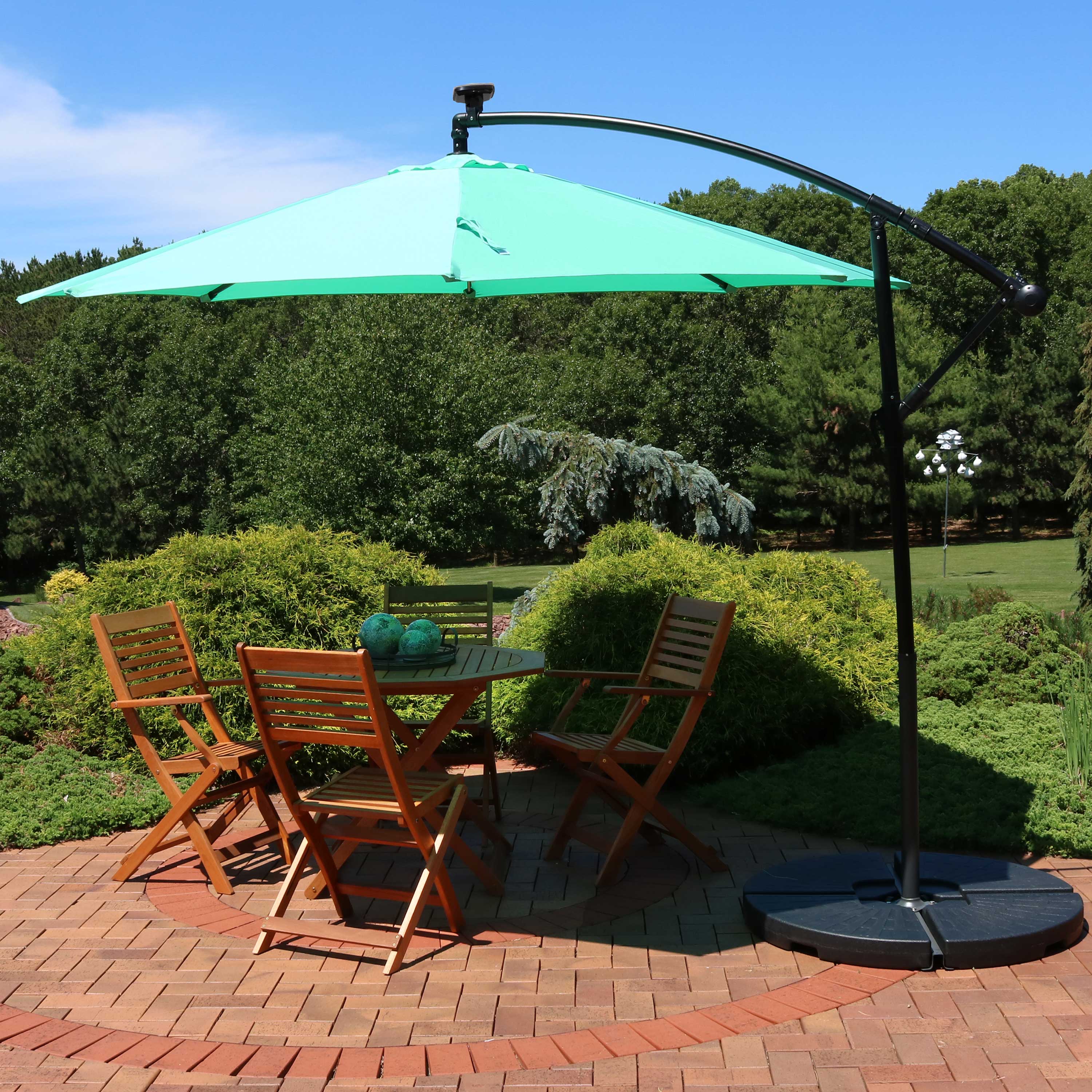  Sunnydaze Decor Steel Cantilever Offset Patio Umbrella with Solar LED Lights, Air Vent, Crank, and Base - 9' - Cherry - Bonton