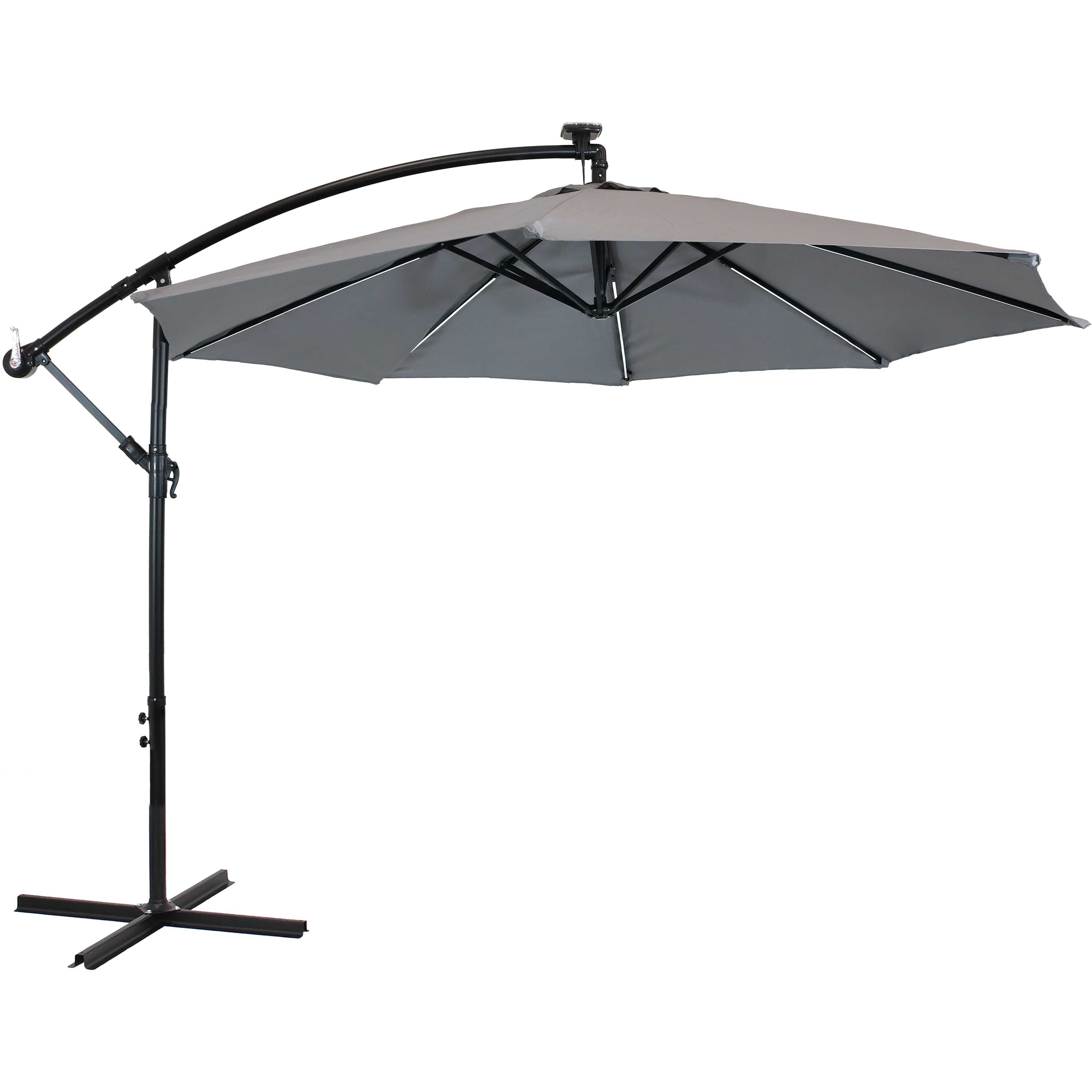  Sunnydaze Decor Steel Cantilever Offset Patio Umbrella with Solar LED Lights, Air Vent, Crank, and Base - 9' - Emerald - Bonton