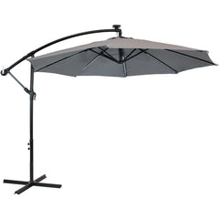 Steel Cantilever Offset Patio Umbrella with Solar LED Lights, Air Vent, Crank, and Base - 9'