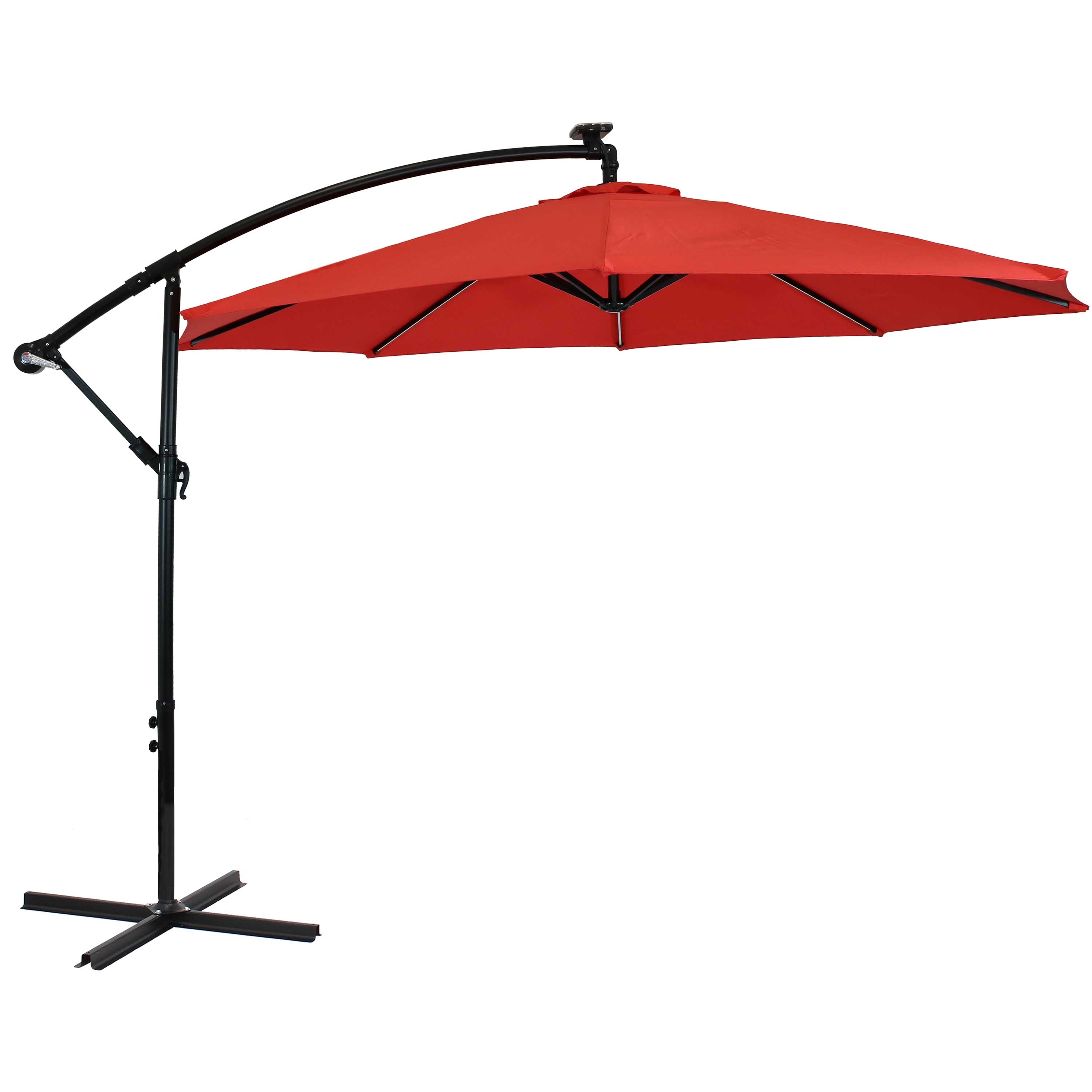  Sunnydaze Decor Steel Cantilever Offset Patio Umbrella with Solar LED Lights, Air Vent, Crank, and Base - 9' - Emerald - Bonton