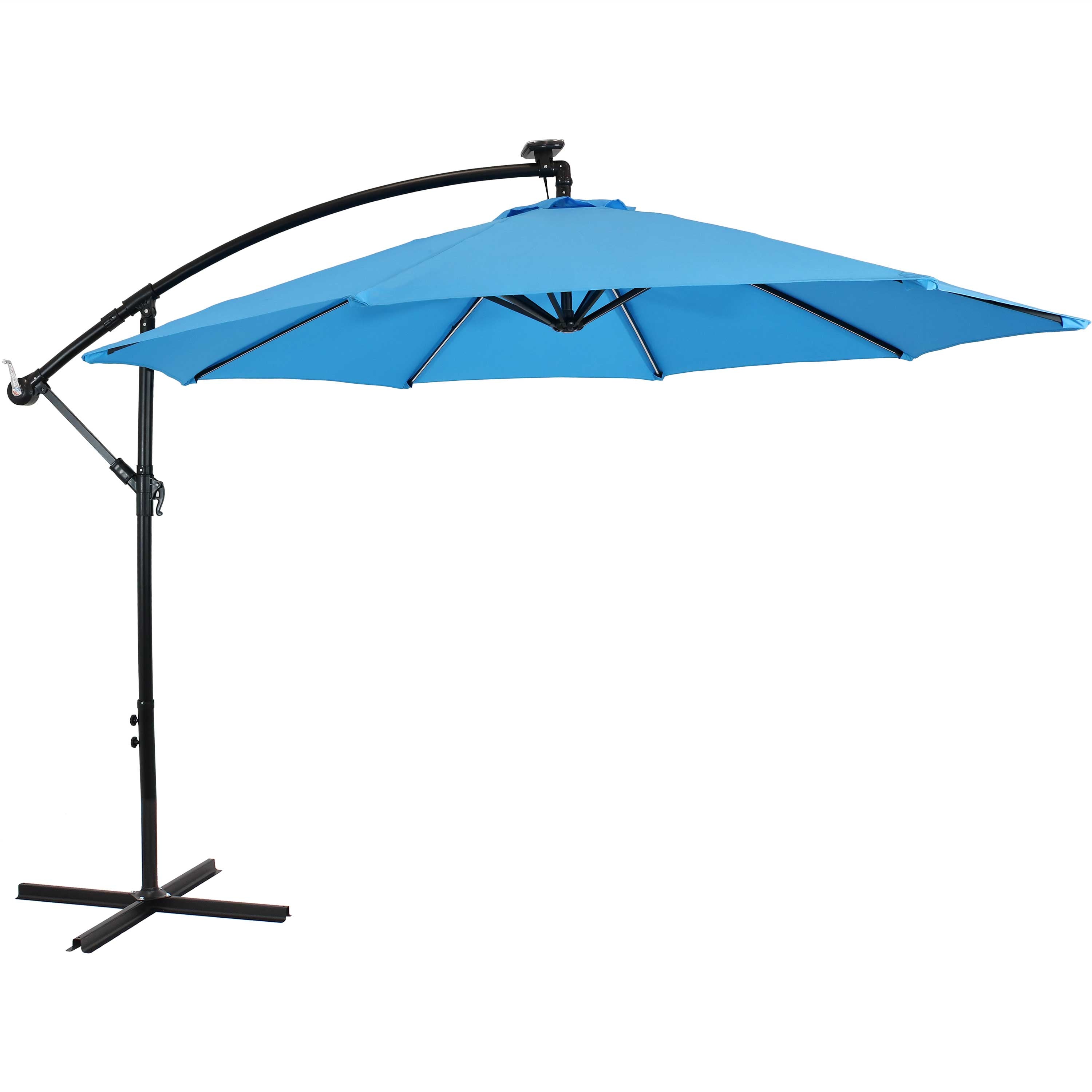  Sunnydaze Decor Steel Cantilever Offset Patio Umbrella with Solar LED Lights, Air Vent, Crank, and Base - 9' - Azure - Bonton