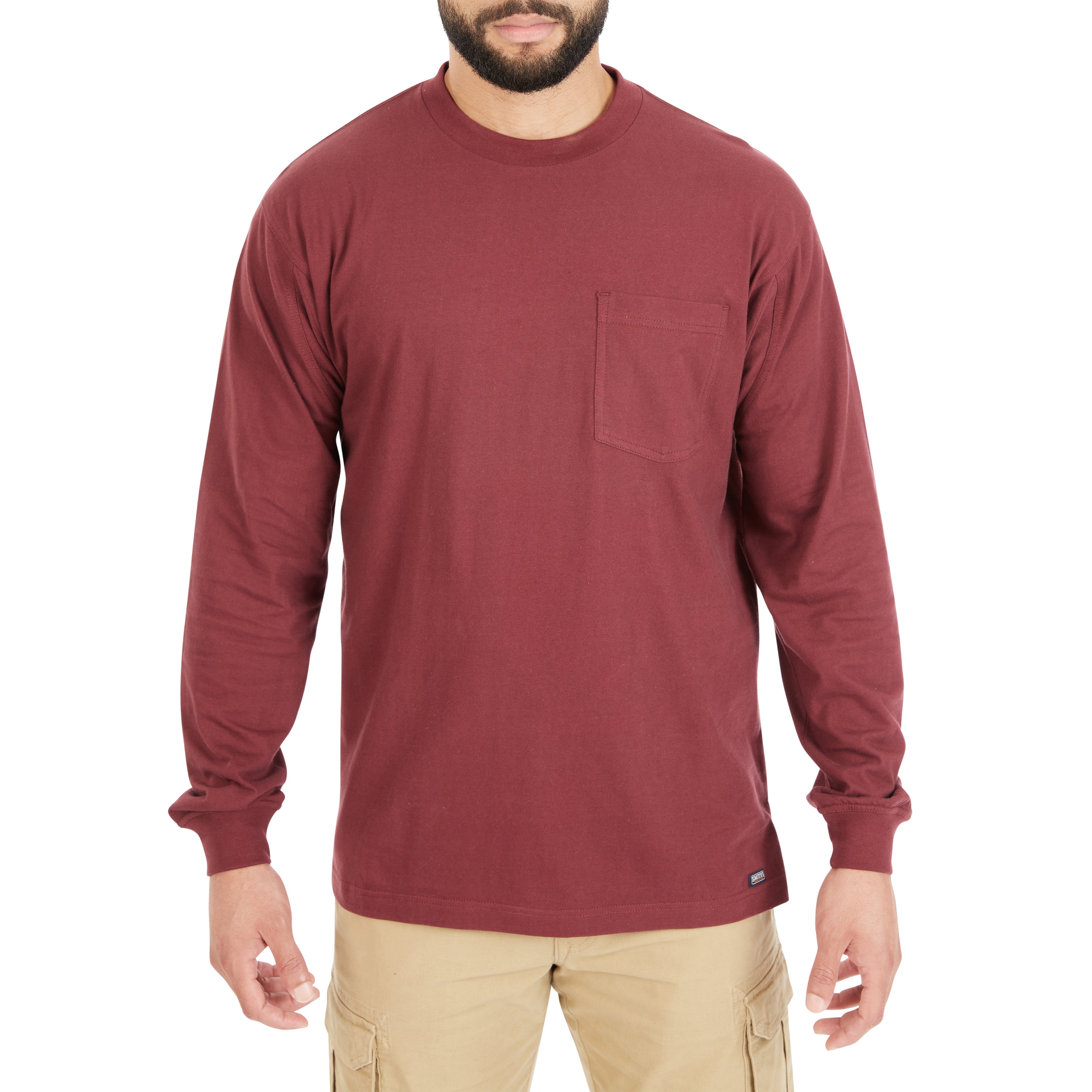  Smith's Workwear Extended-Tail Long Sleeve Pocket Shirt - Dark Red - Bonton