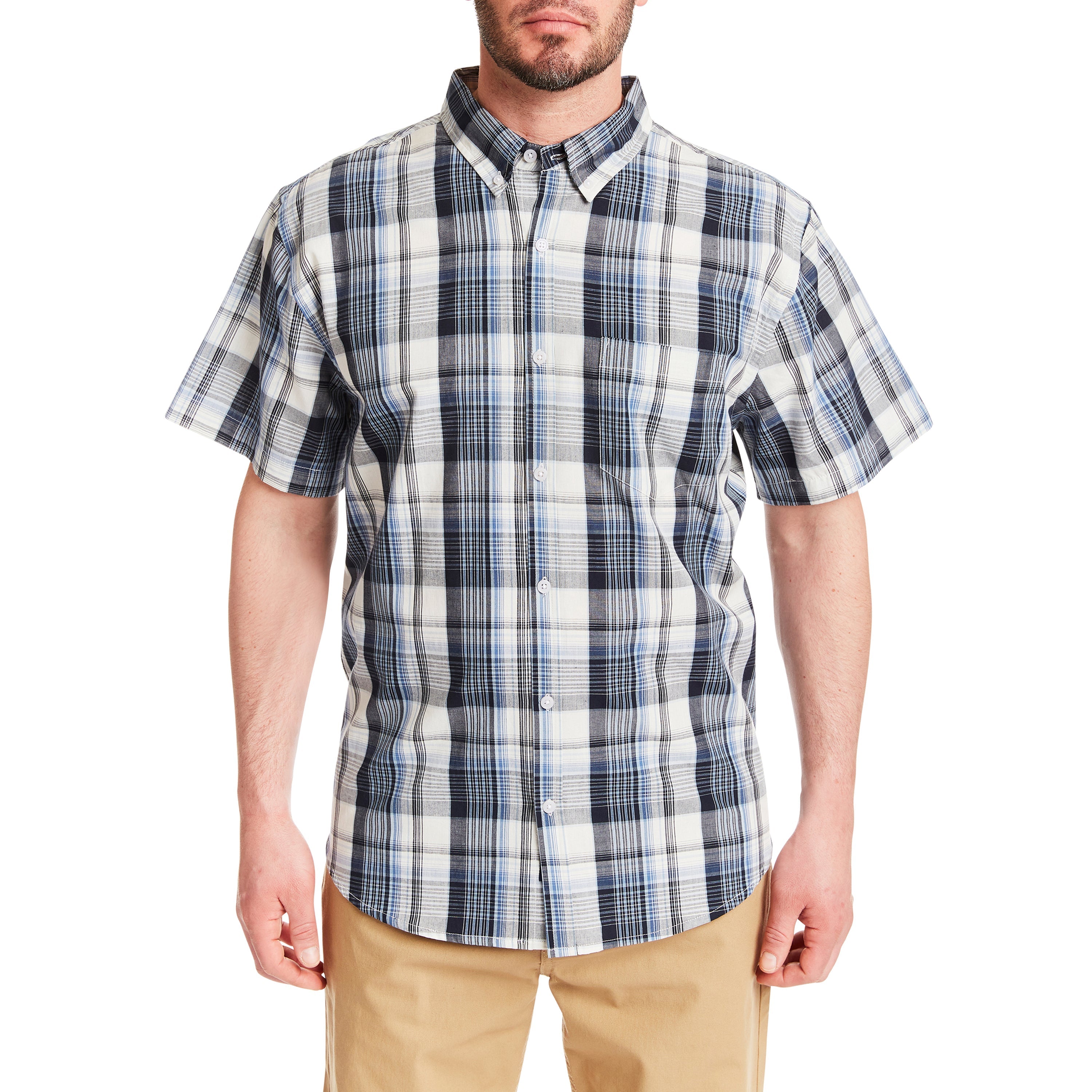  Smith's Workwear Short Sleeve Cotton Plaid Shirt - Grey-413 - Bonton