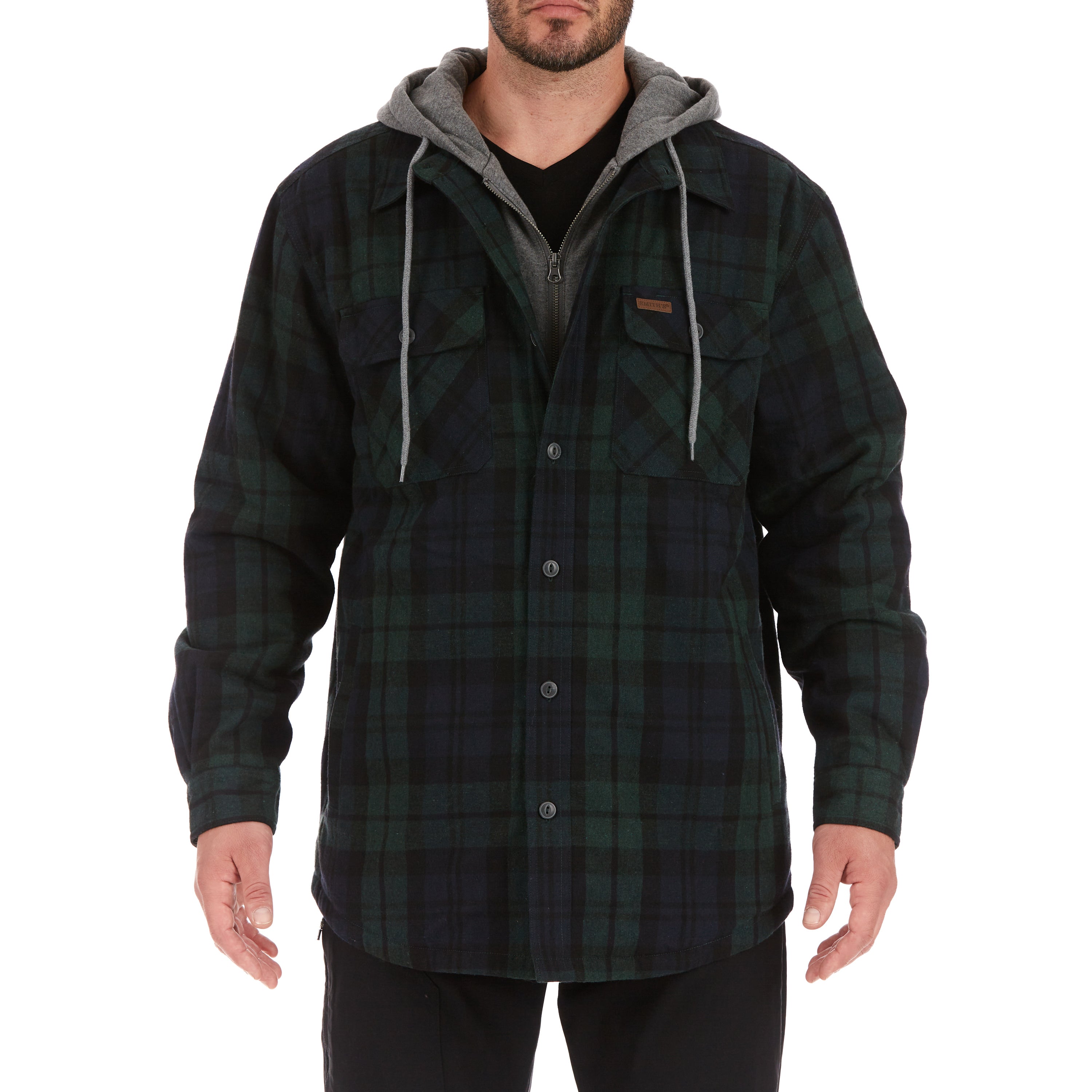  Smith's Workwear Sherpa-Lined Hooded Flannel Shirt Jacket - Steel Blue-401 - Bonton