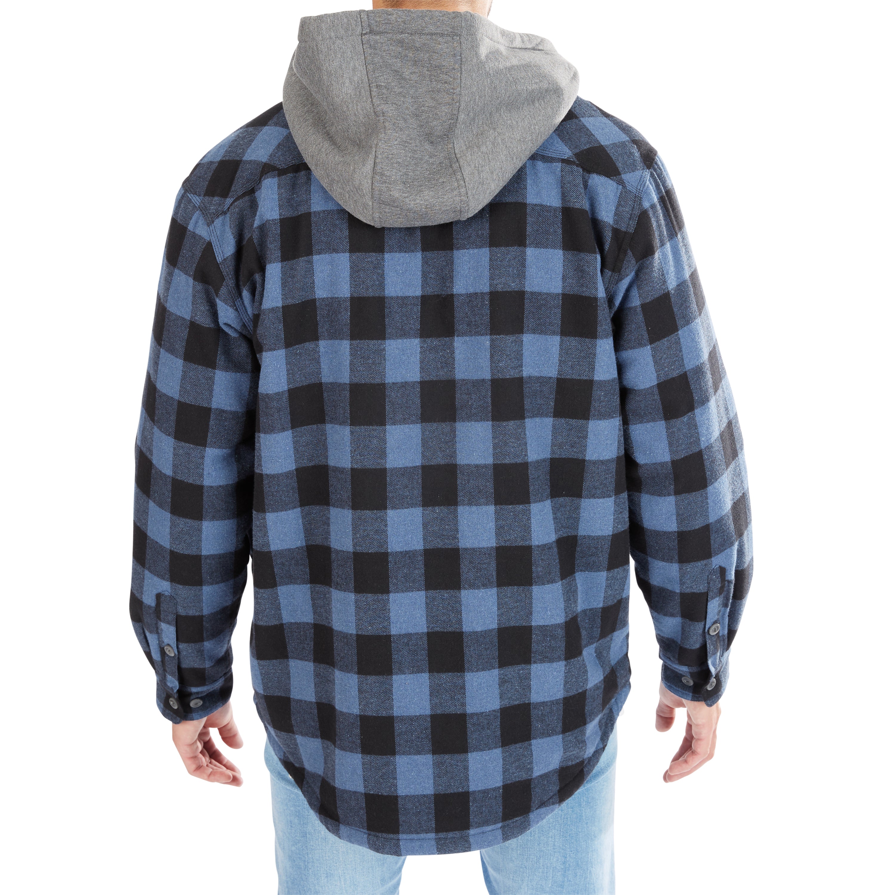  Smith's Workwear Sherpa-Lined Hooded Flannel Shirt Jacket - Steel Blue-401 - Bonton