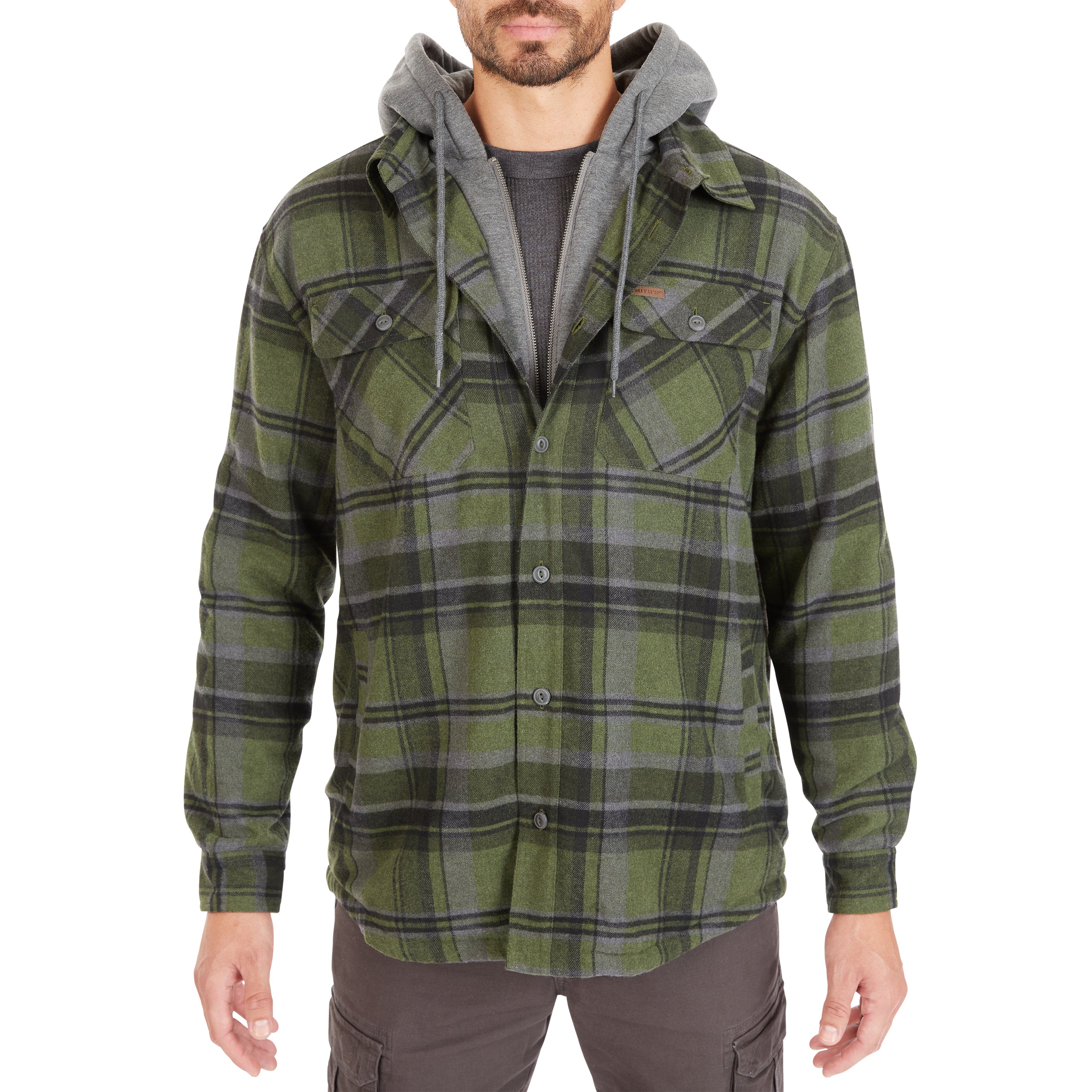  Smith's Workwear Sherpa-Lined Hooded Flannel Shirt Jacket - Steel Blue-401 - Bonton