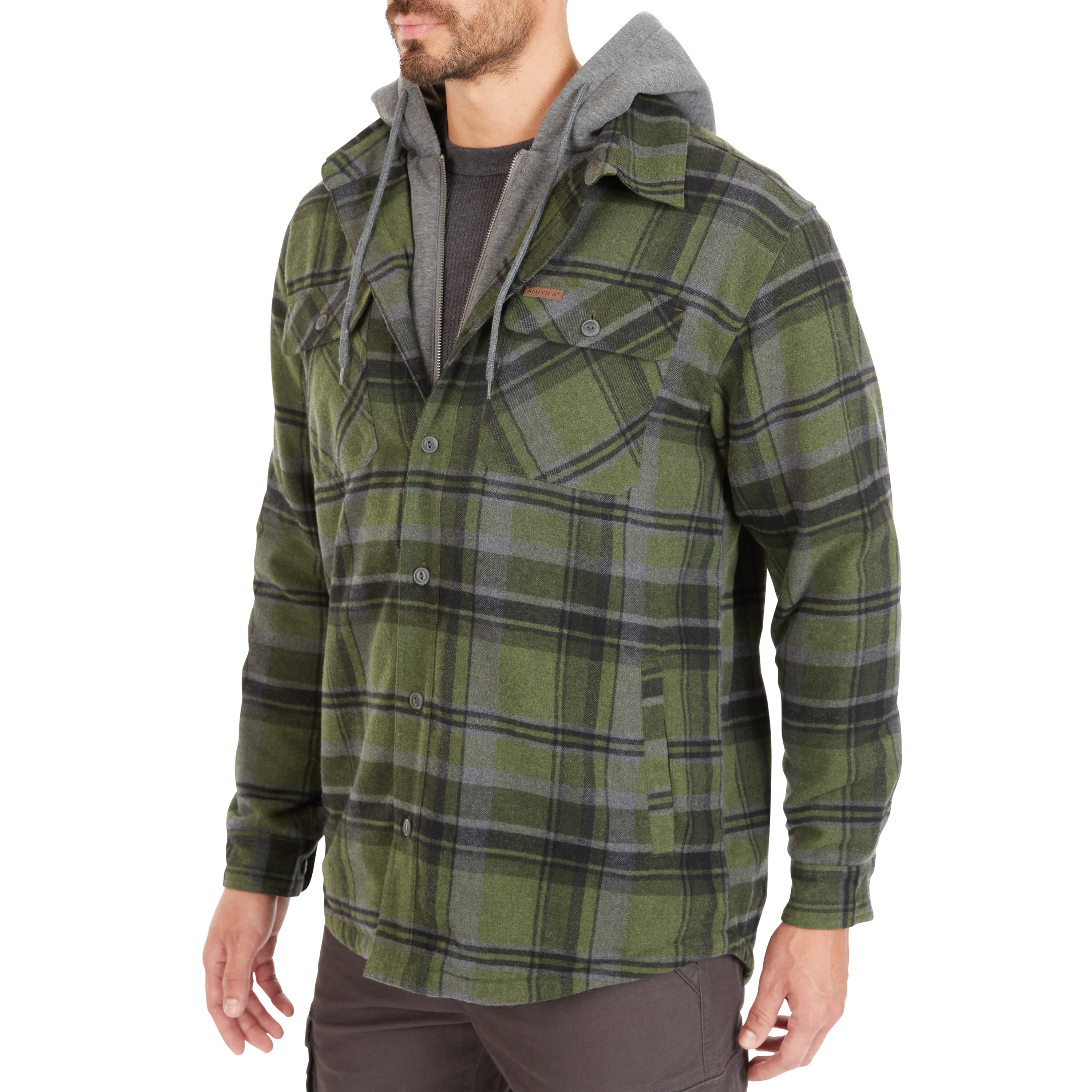  Smith's Workwear Sherpa-Lined Hooded Flannel Shirt Jacket - Steel Blue-401 - Bonton