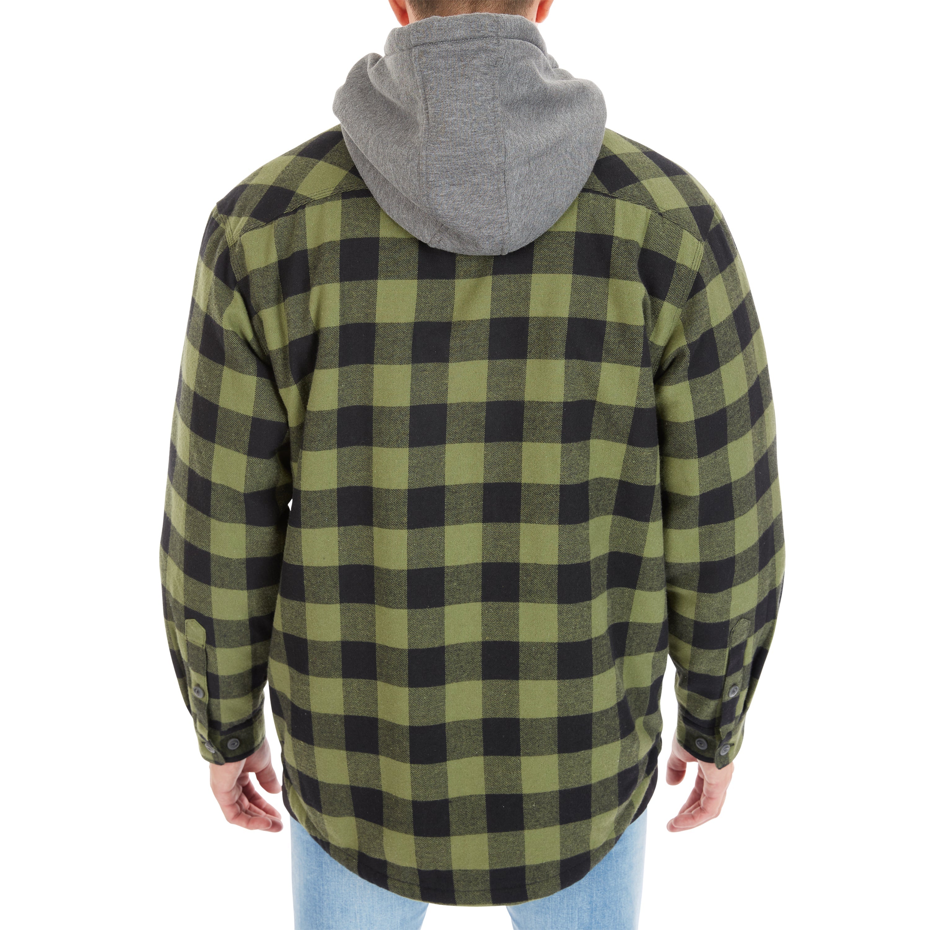  Smith's Workwear Sherpa-Lined Hooded Flannel Shirt Jacket - Steel Blue-401 - Bonton