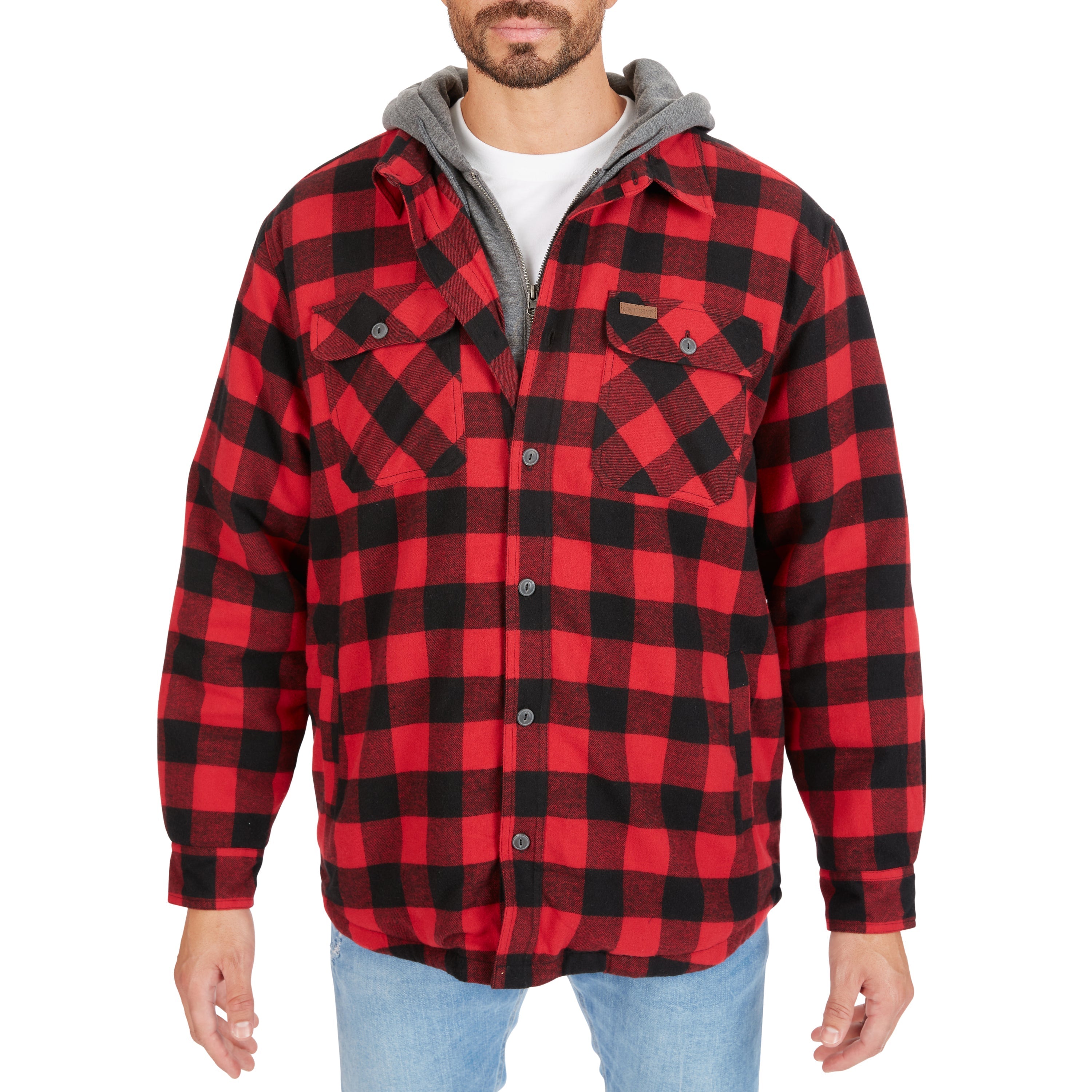  Smith's Workwear Sherpa-Lined Hooded Flannel Shirt Jacket - Steel Blue-401 - Bonton