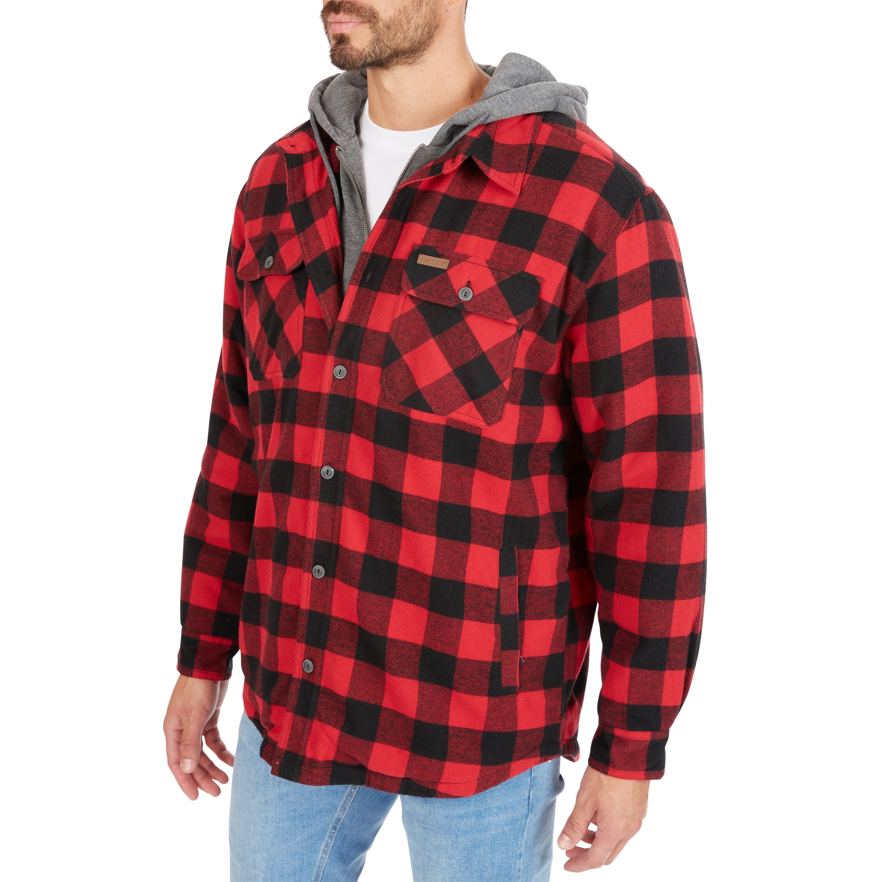  Smith's Workwear Sherpa-Lined Hooded Flannel Shirt Jacket - Steel Blue-401 - Bonton