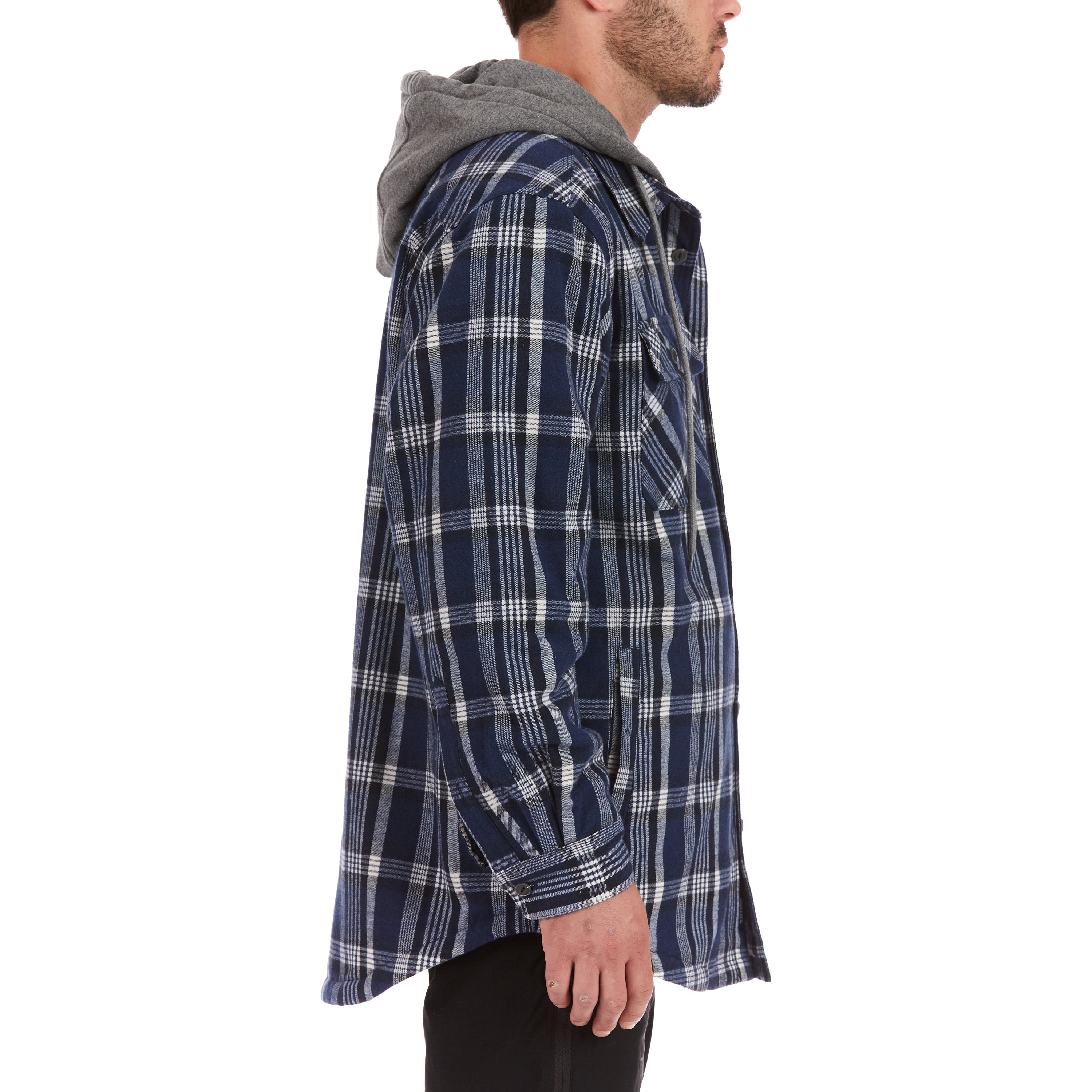  Smith's Workwear Sherpa-Lined Hooded Flannel Shirt Jacket - Steel Blue-401 - Bonton