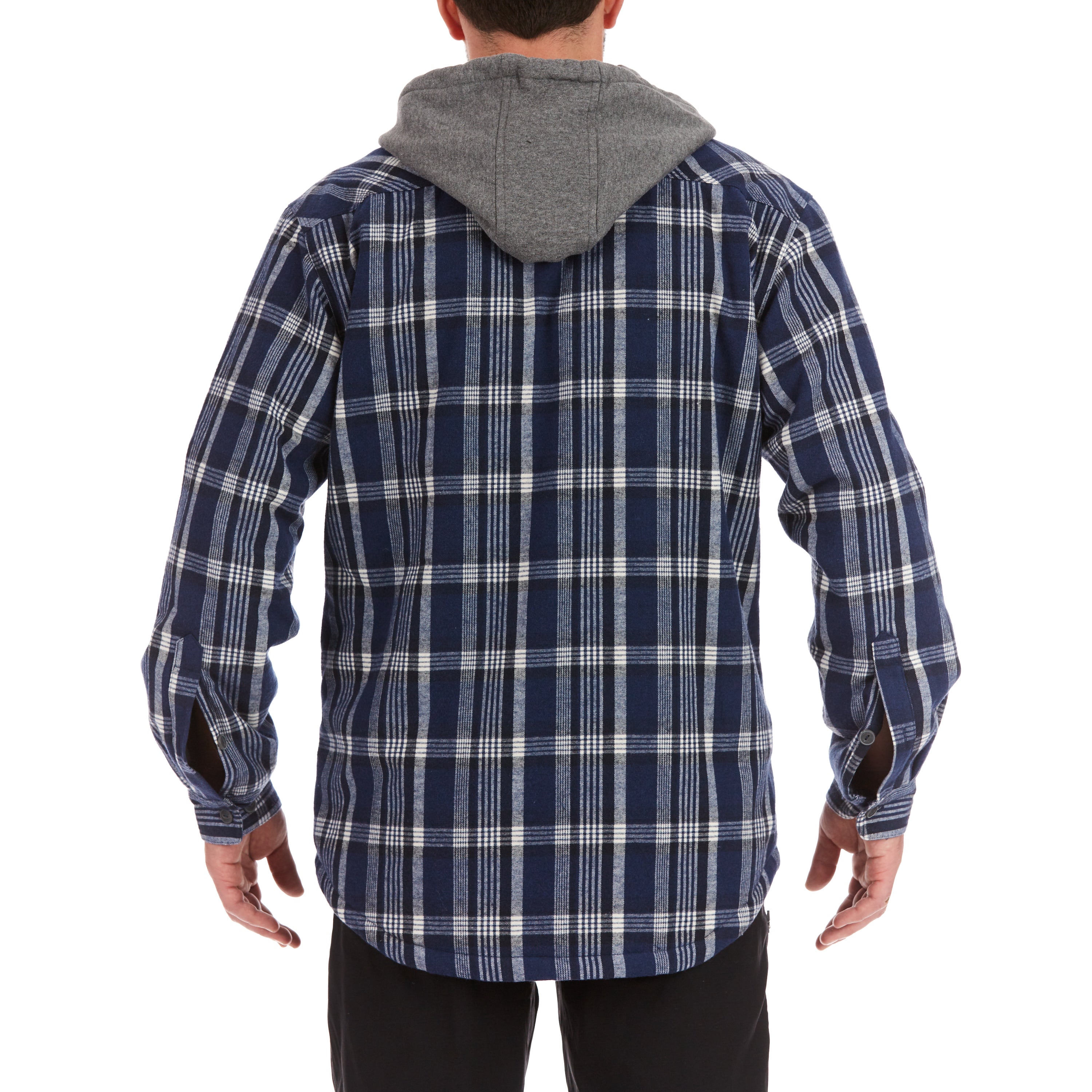  Smith's Workwear Sherpa-Lined Hooded Flannel Shirt Jacket - Steel Blue-401 - Bonton