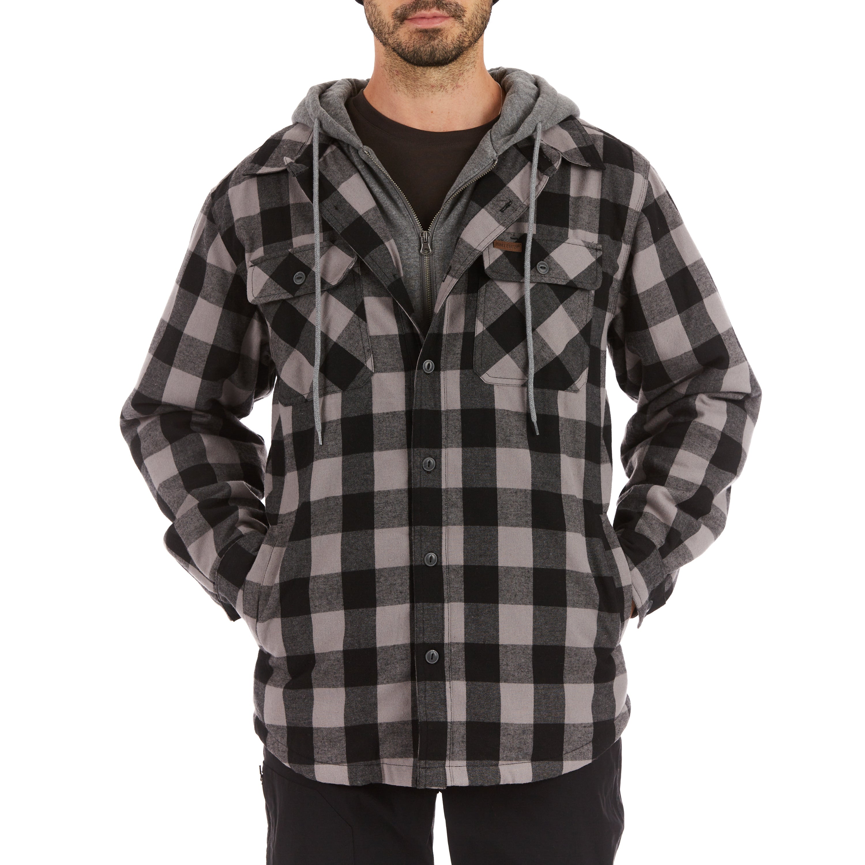  Smith's Workwear Sherpa-Lined Hooded Flannel Shirt Jacket - Steel Blue-401 - Bonton