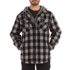 Sherpa-Lined Hooded Flannel Shirt Jacket