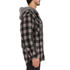 Sherpa-Lined Hooded Flannel Shirt Jacket