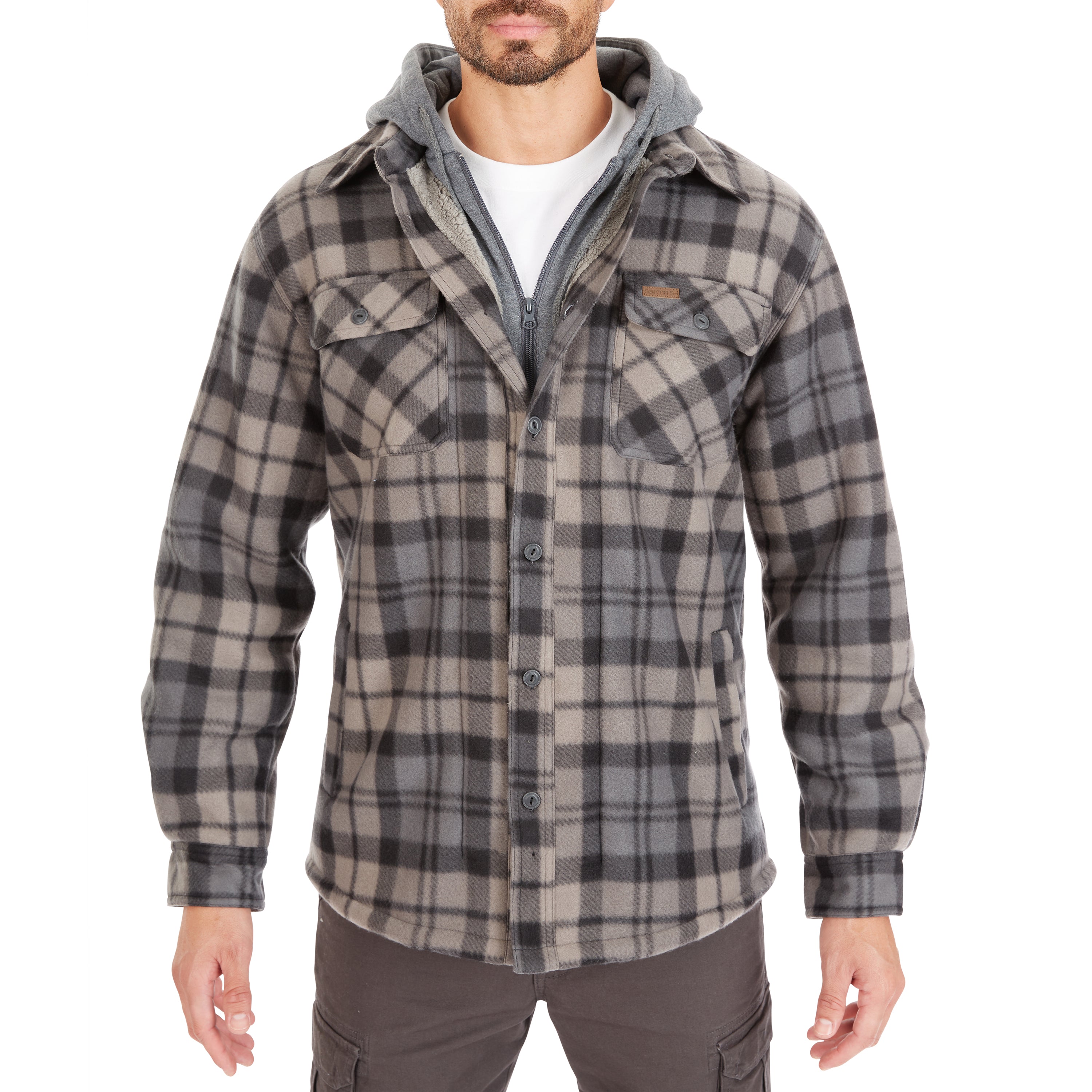  Smith's Workwear Sherpa-Lined Microfleece Shirt Jacket - Black/Grey-376 - Bonton