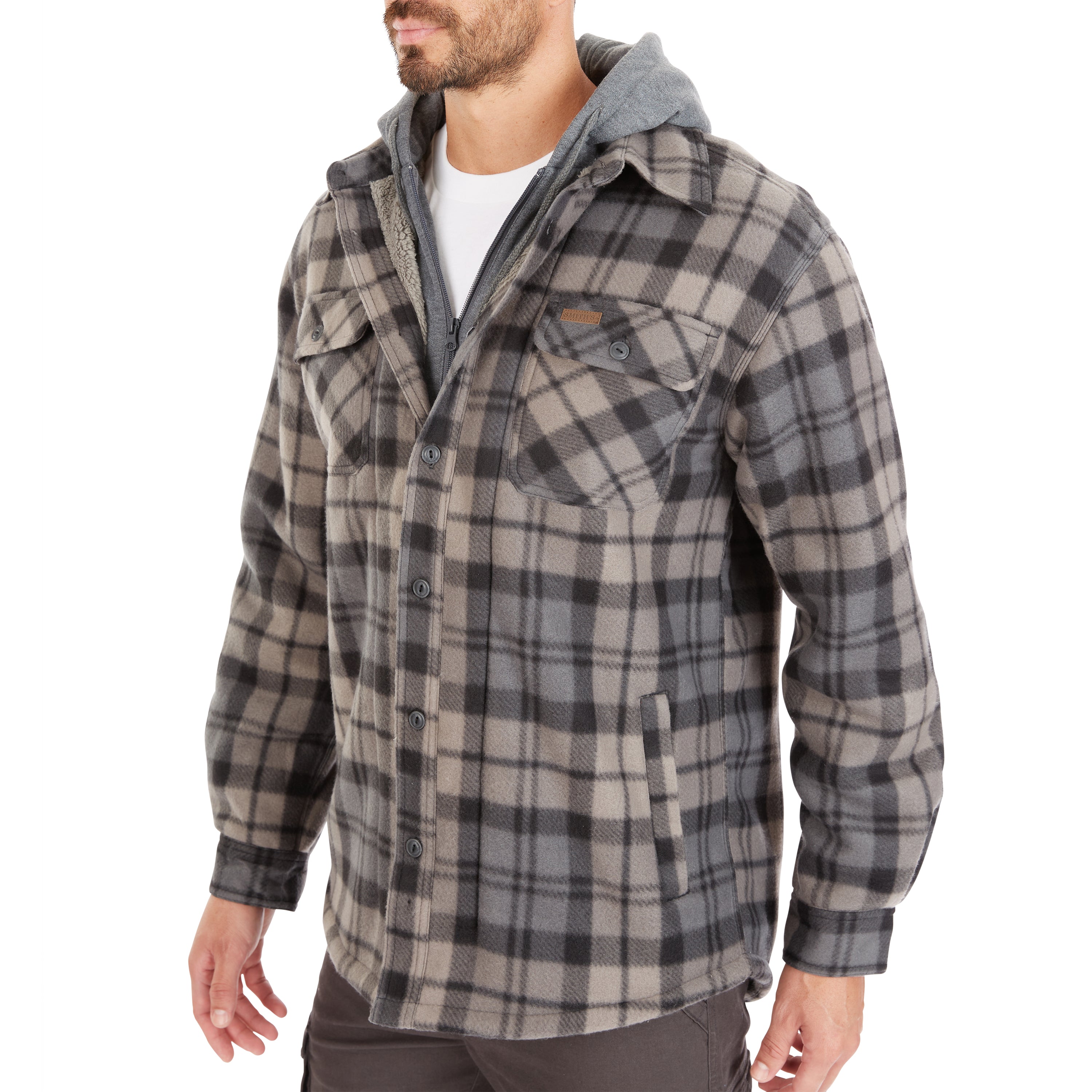  Smith's Workwear Sherpa-Lined Microfleece Shirt Jacket - Black/Grey-376 - Bonton