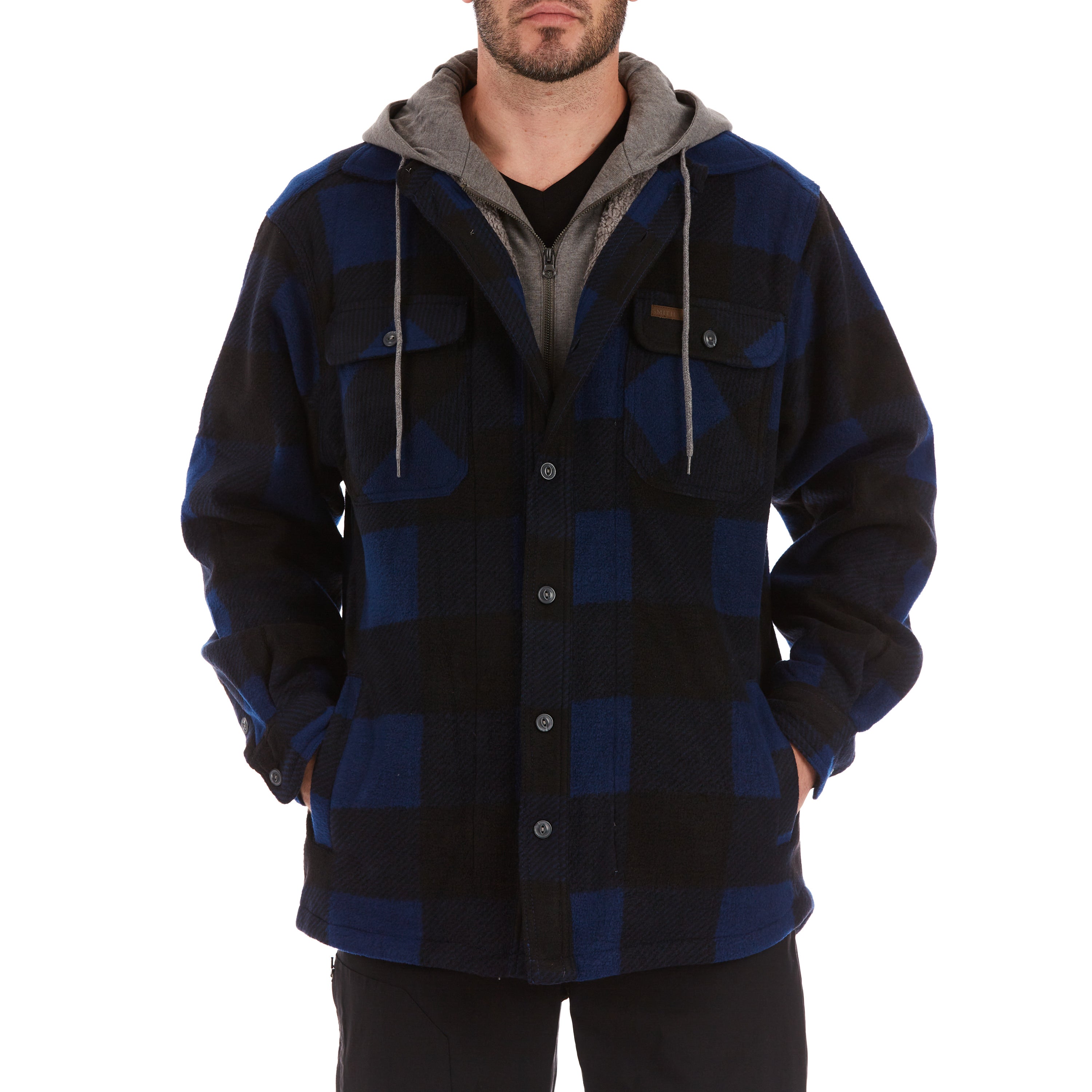  Smith's Workwear Sherpa-Lined Microfleece Shirt Jacket - Navy/Grey-368 - Bonton