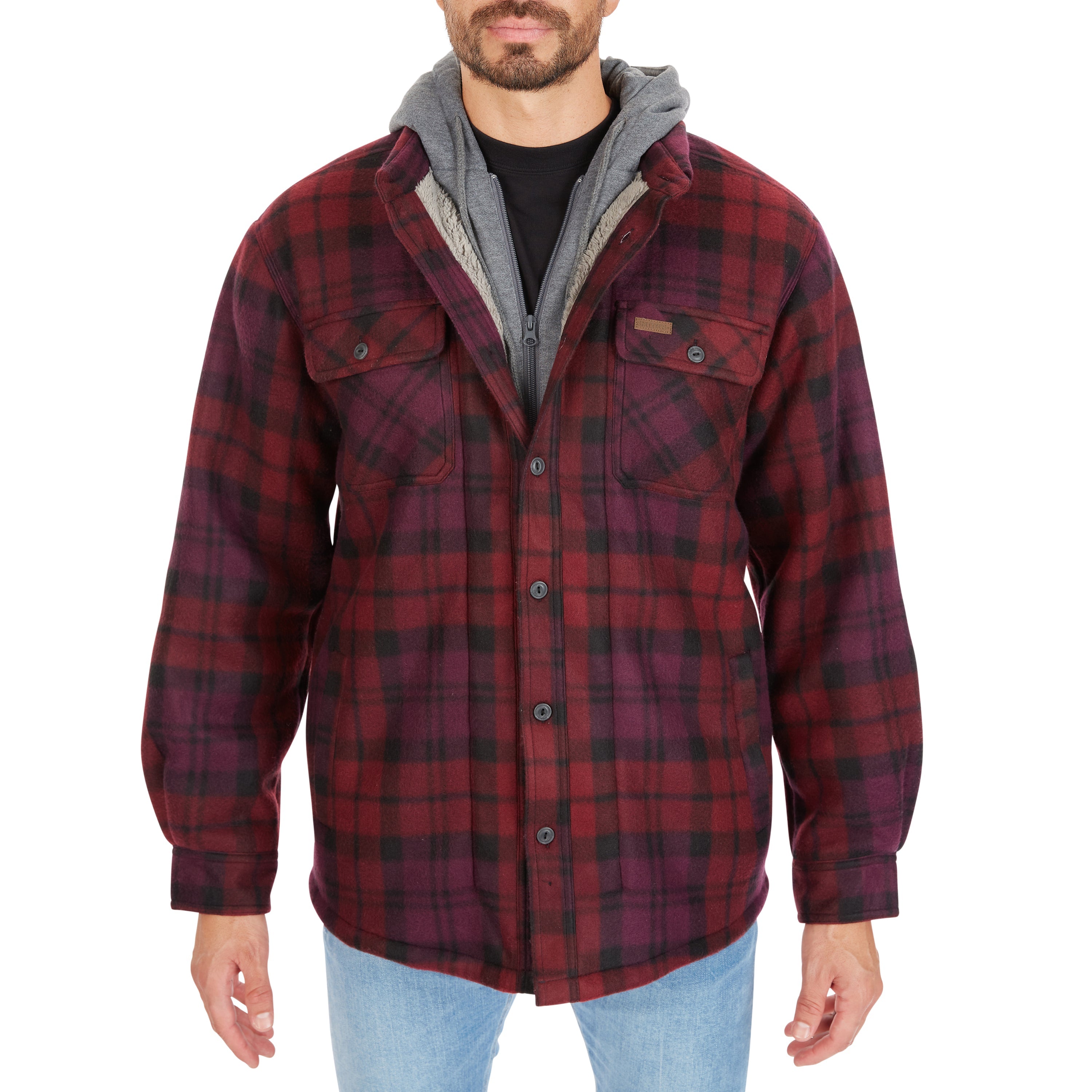  Smith's Workwear Sherpa-Lined Microfleece Shirt Jacket - Red/Black-503 - Bonton