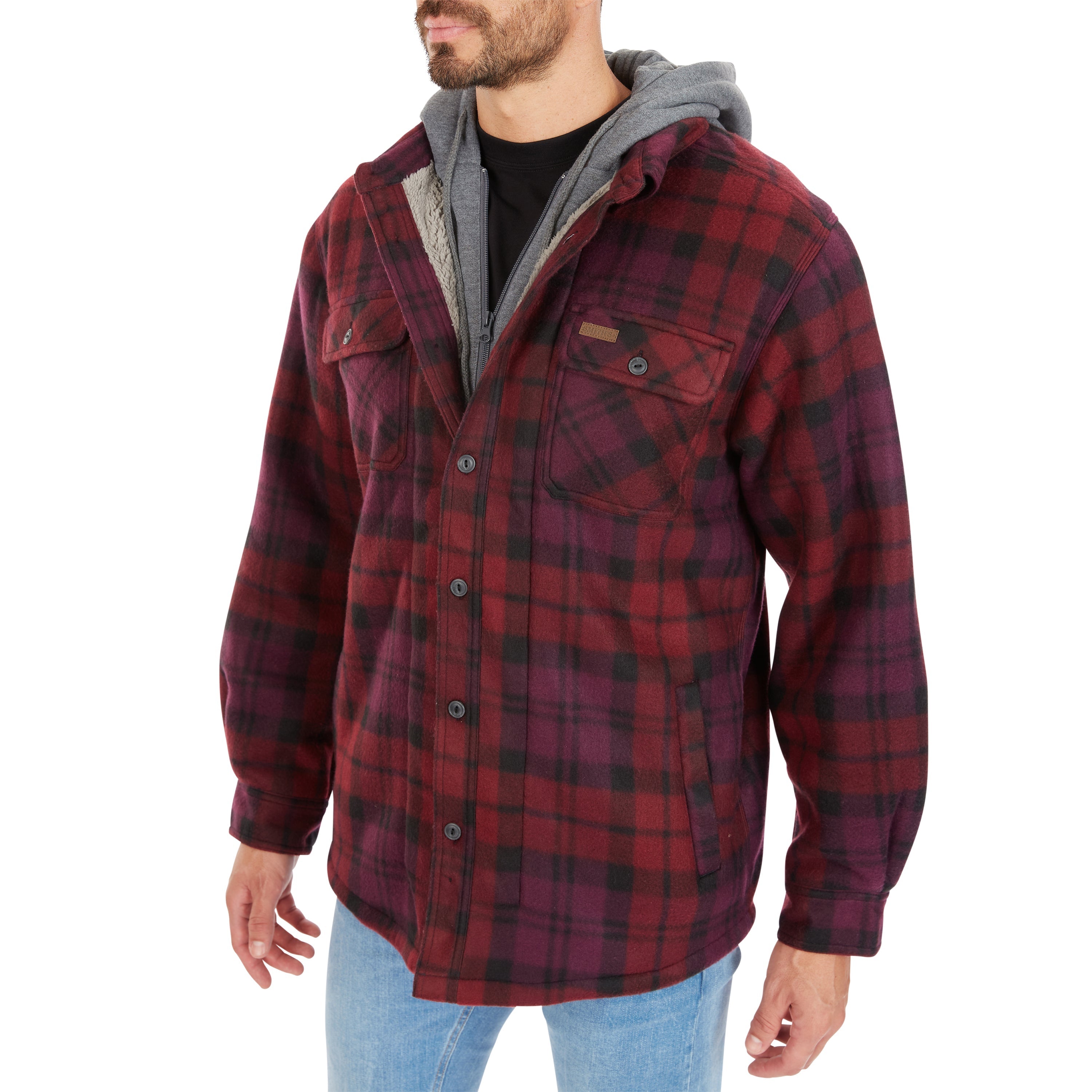  Smith's Workwear Sherpa-Lined Microfleece Shirt Jacket - Red/Black-503 - Bonton