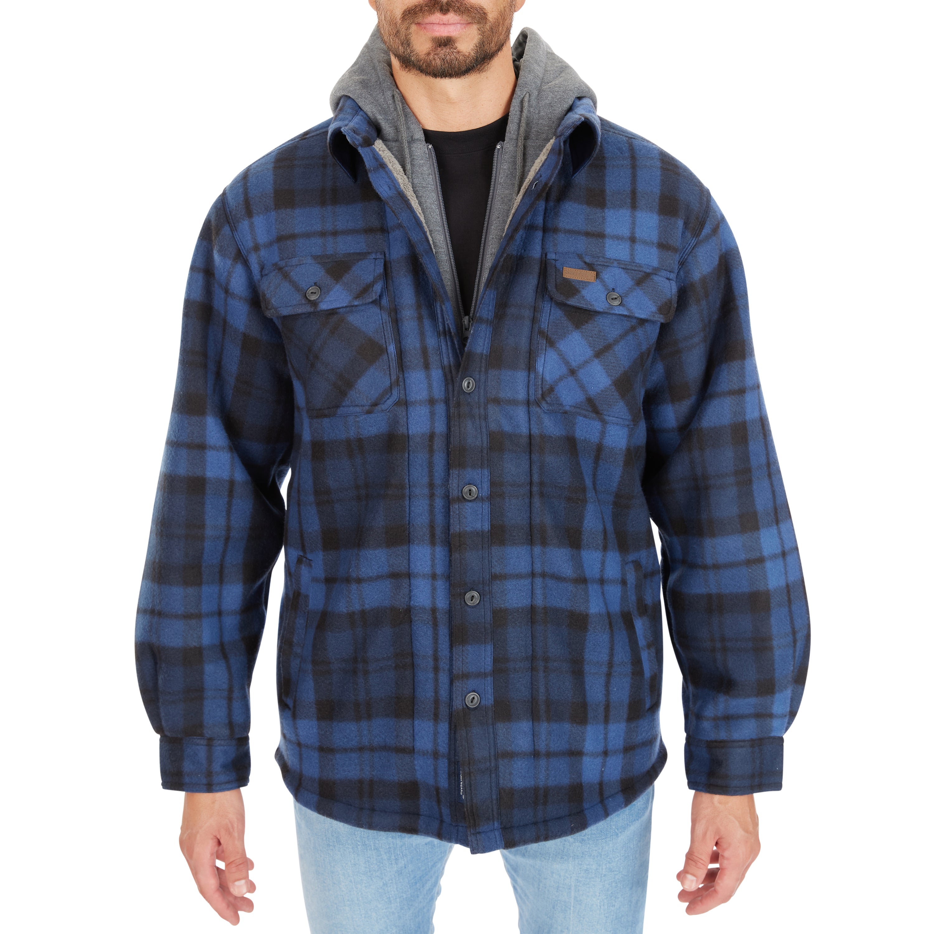  Smith's Workwear Sherpa-Lined Microfleece Shirt Jacket - Black/Grey-376 - Bonton